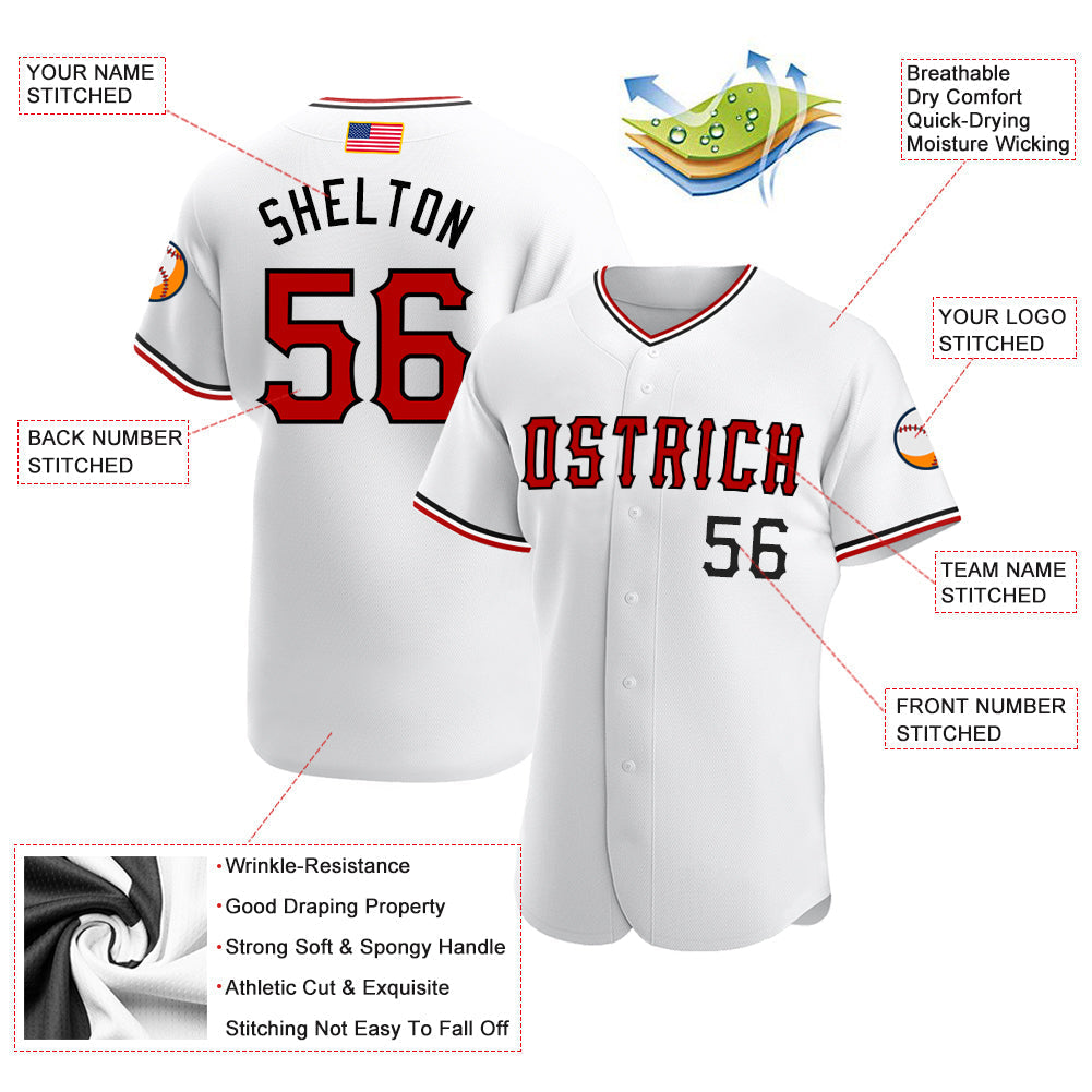 Custom White Red-Black Authentic American Flag Fashion Baseball Jersey baseball jersey product view 3