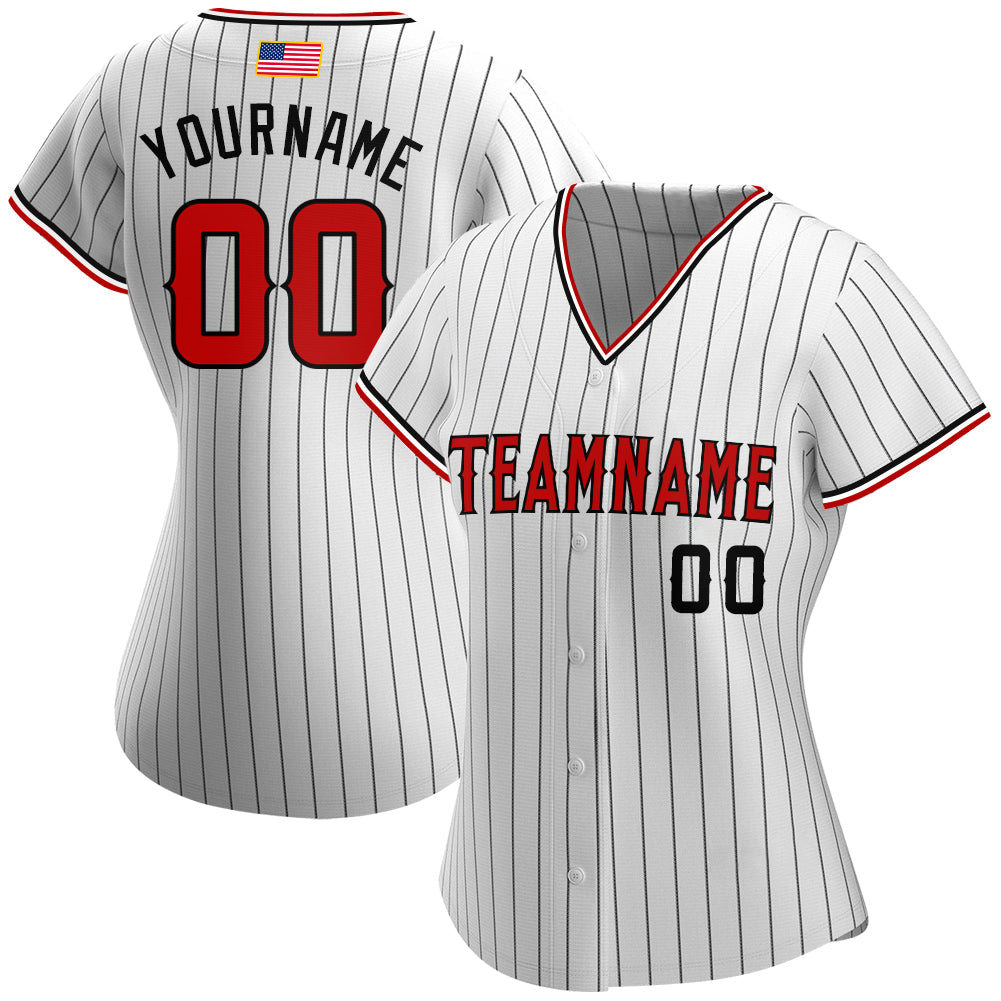 Custom White Black Pinstripe Red-Black Authentic American Flag Fashion Baseball Jersey baseball jersey product view 2