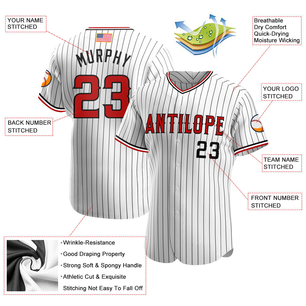 Custom White Black Pinstripe Red-Black Authentic American Flag Fashion Baseball Jersey baseball jersey product view 3
