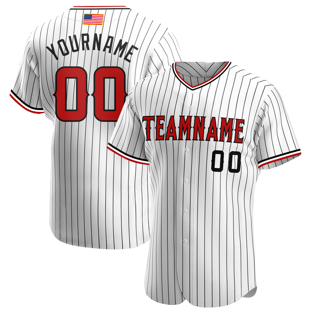 Custom White Black Pinstripe Red-Black Authentic American Flag Fashion Baseball Jersey baseball jersey product view 1