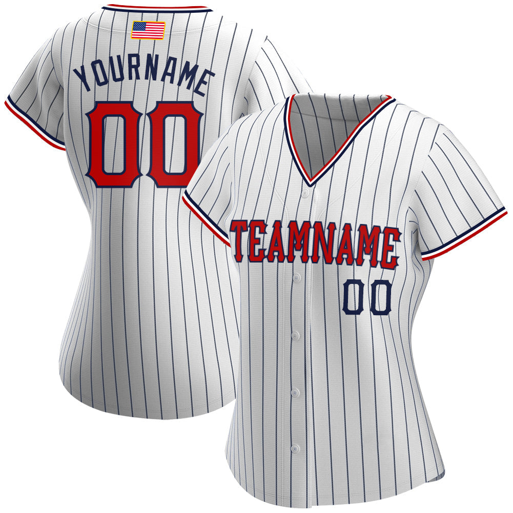 Custom White Navy Pinstripe Red-Navy Authentic American Flag Fashion Baseball Jersey baseball jersey product view 2