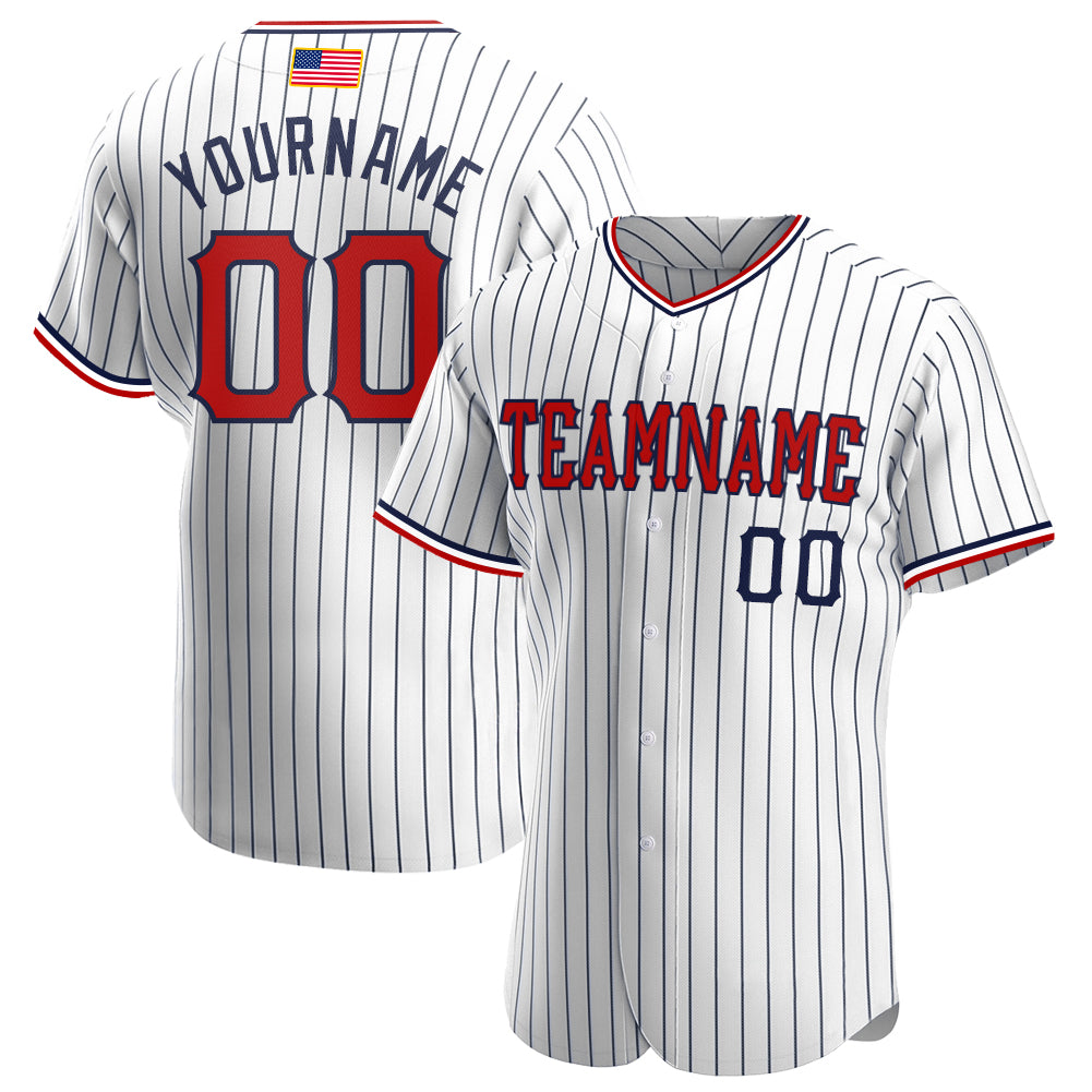 Custom White Navy Pinstripe Red-Navy Authentic American Flag Fashion Baseball Jersey baseball jersey product view 1