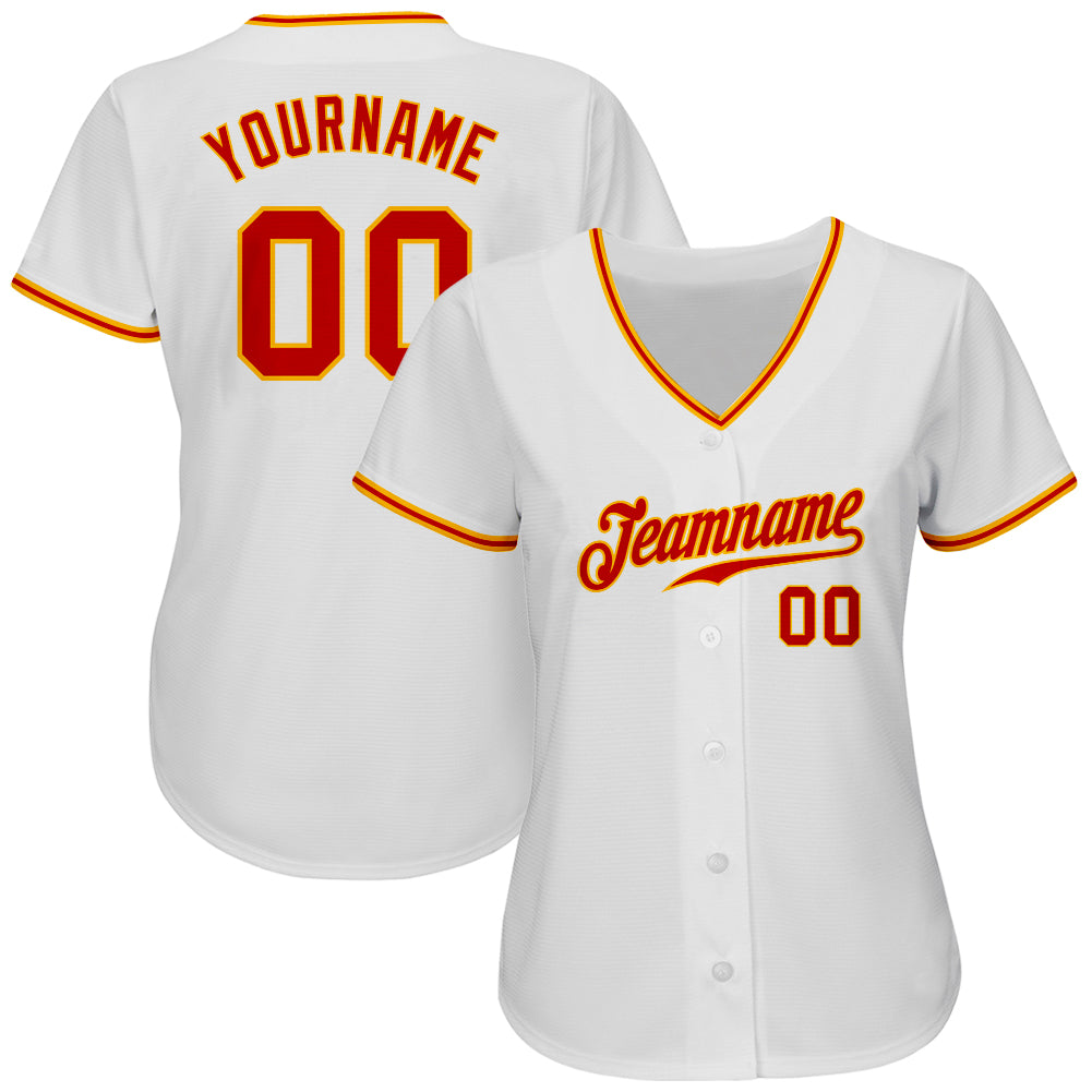 Custom White Red-Gold Authentic Baseball Jersey baseball jersey product view 2