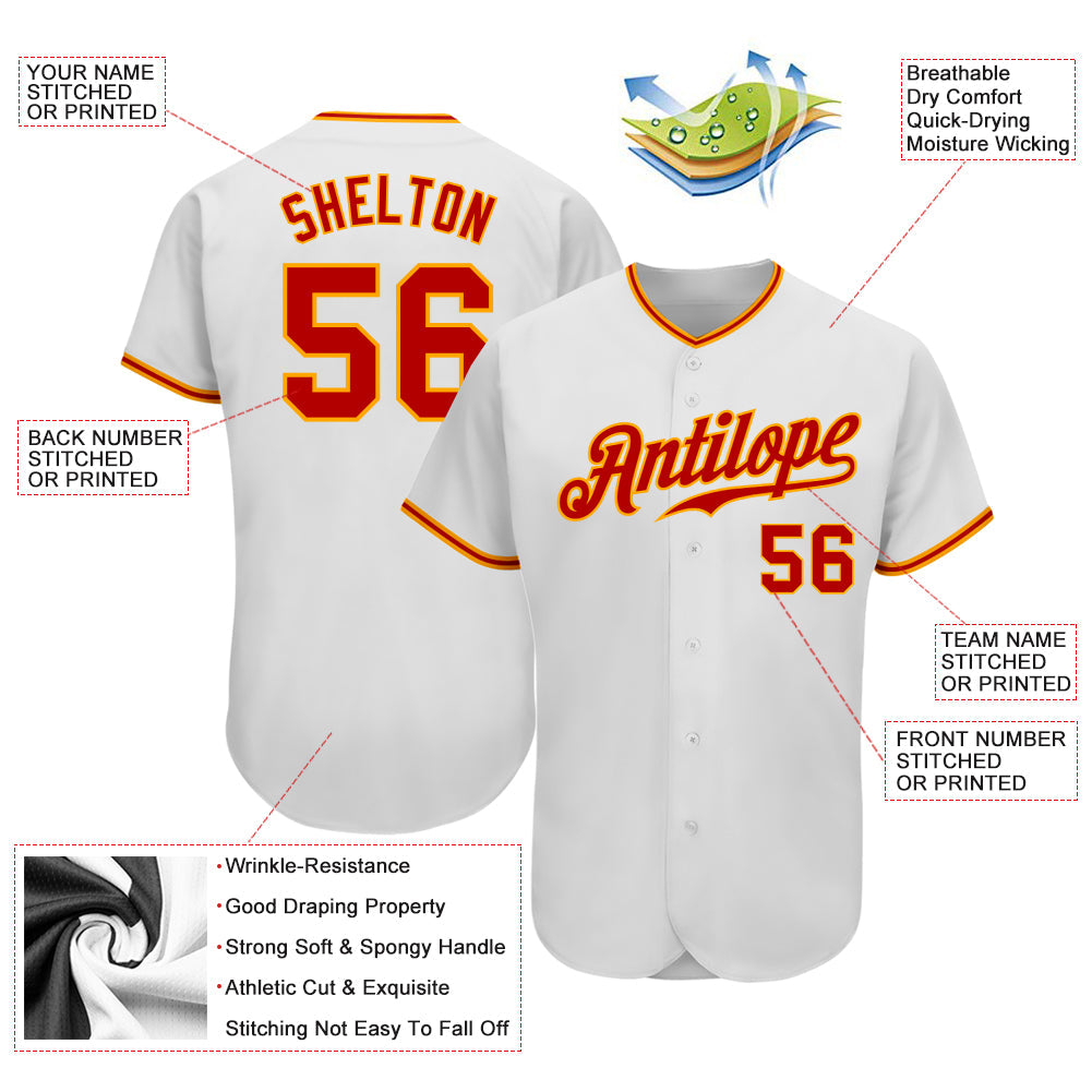 Custom White Red-Gold Authentic Baseball Jersey baseball jersey product view 3