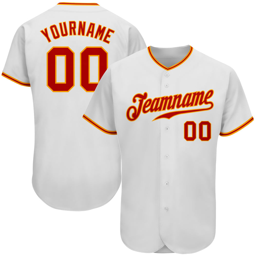 Custom White Red-Gold Authentic Baseball Jersey baseball jersey product view 1