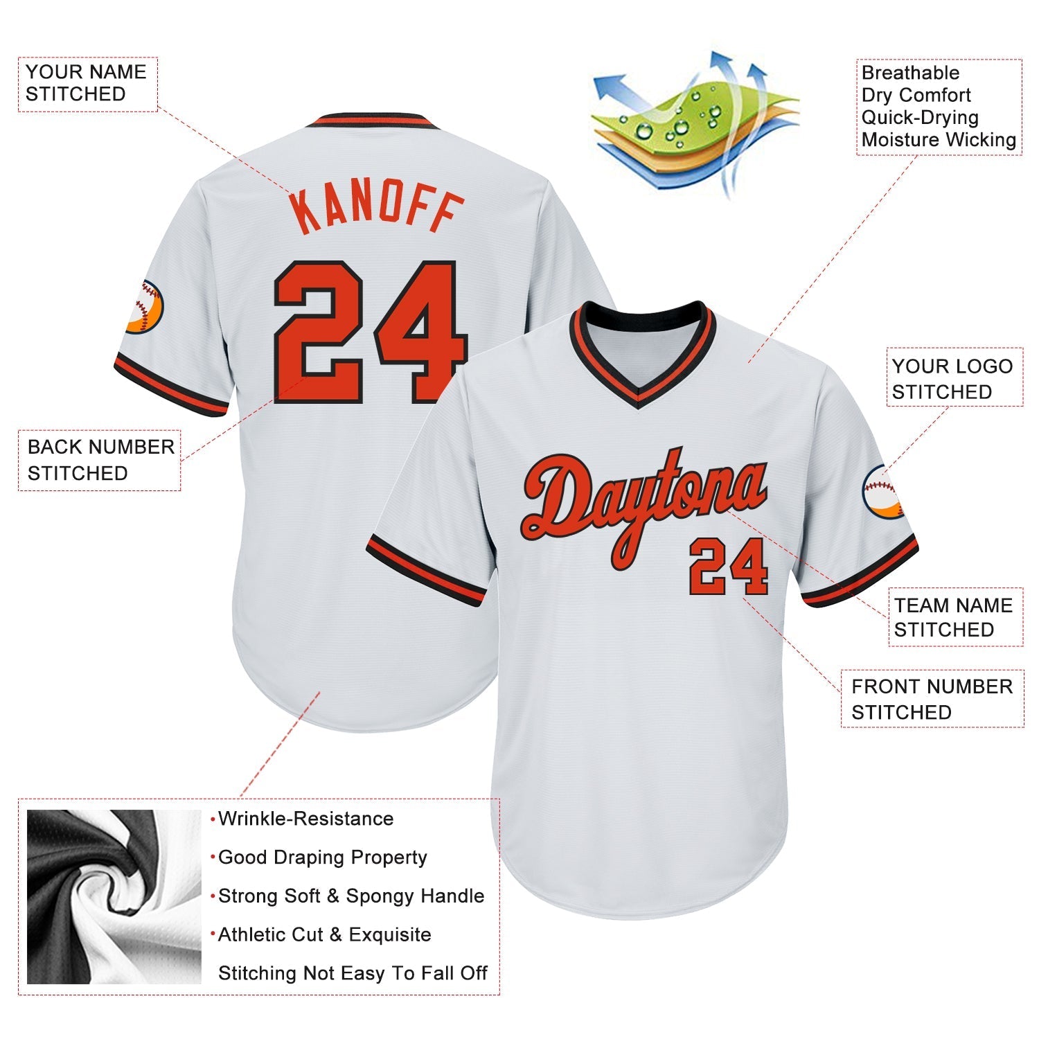 Custom White Orange-Black Authentic Throwback Rib-Knit Baseball Jersey Shirt baseball jersey product view 4
