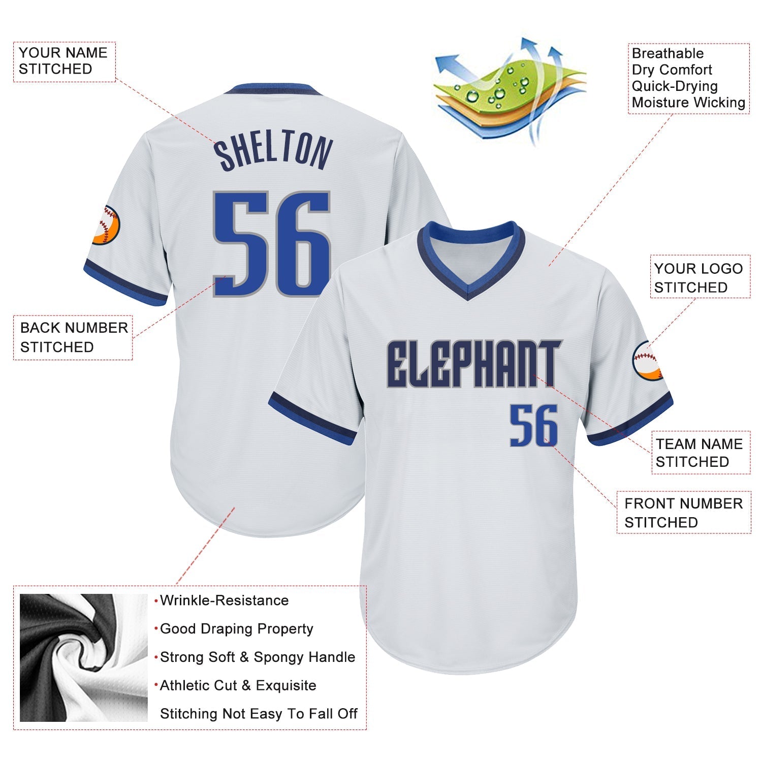 Custom White Blue-Navy Authentic Throwback Rib-Knit Baseball Jersey Shirt baseball jersey product view 4