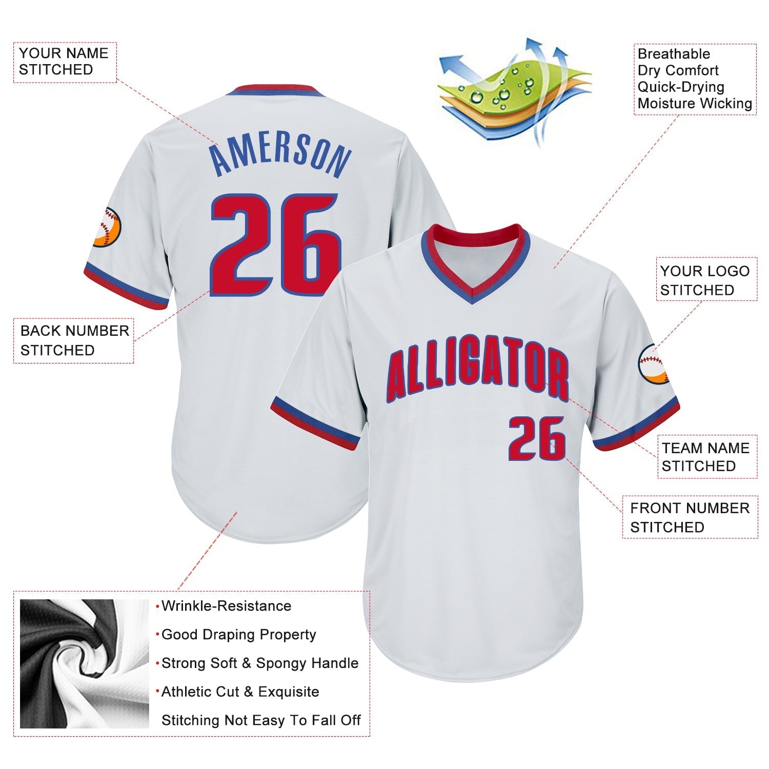Custom White Red-Royal Authentic Throwback Rib-Knit Baseball Jersey Shirt baseball jersey product view 4