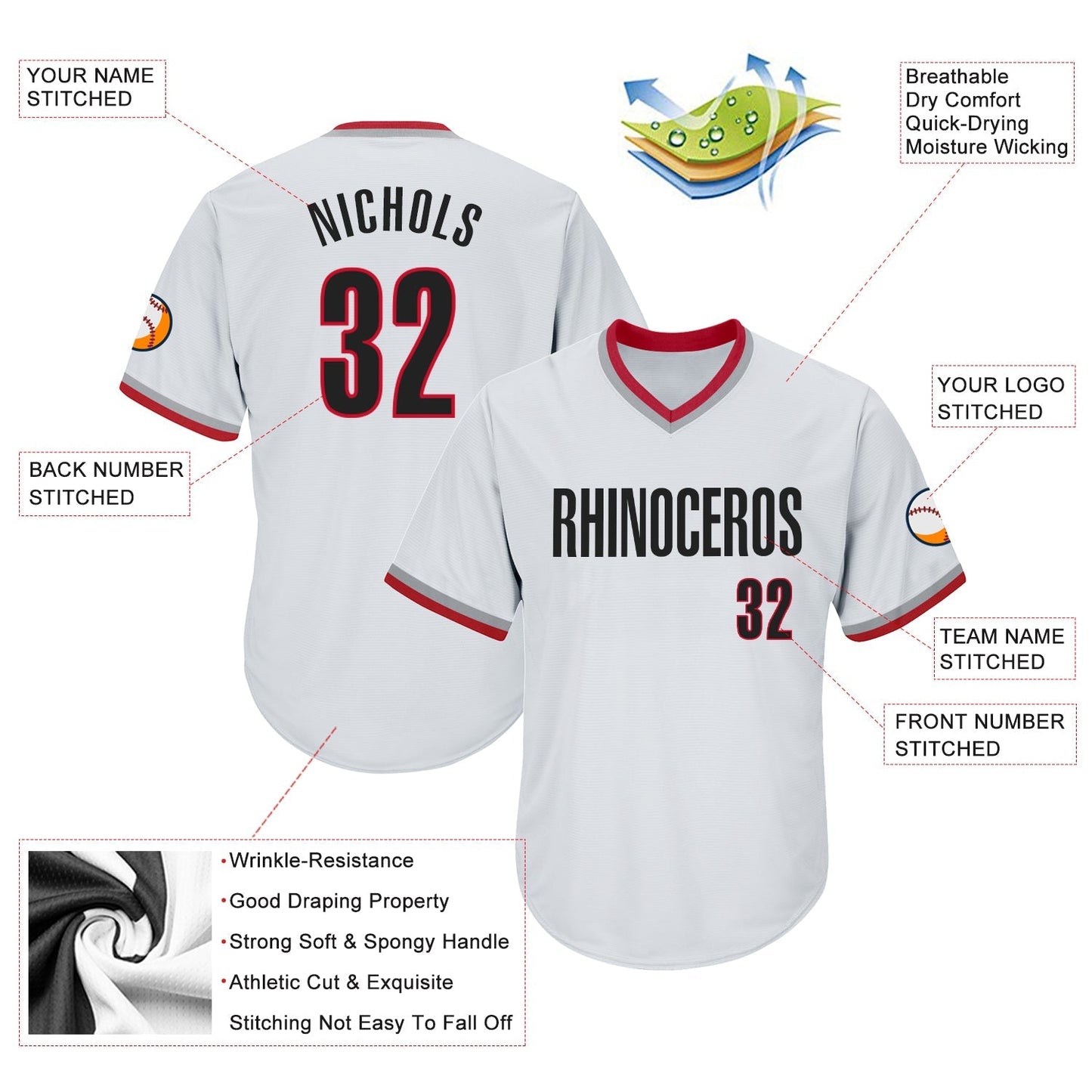 Custom White Black-Red Authentic Throwback Rib-Knit Baseball Jersey Shirt baseball jersey product view 4