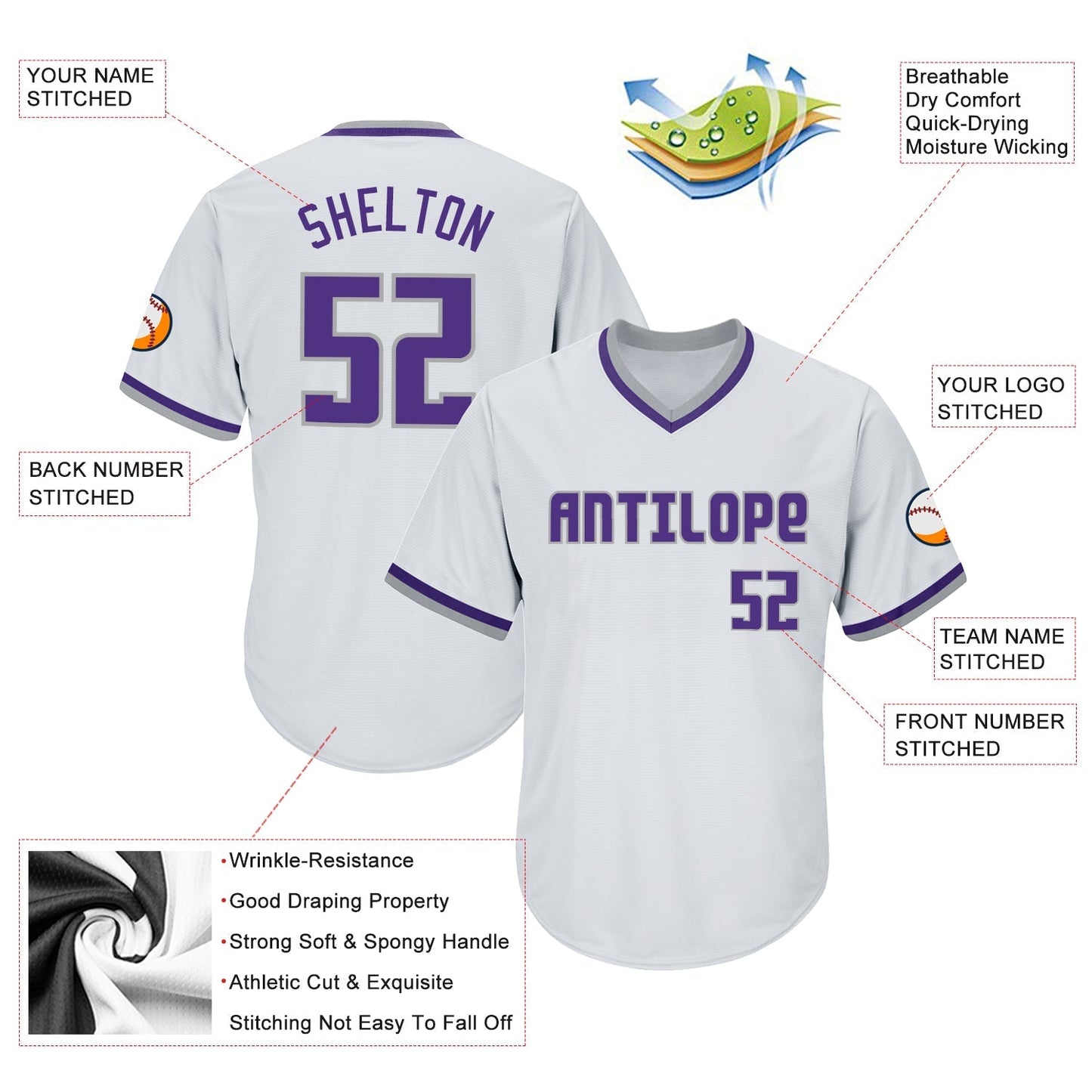 Custom White Purple-Gray Authentic Throwback Rib-Knit Baseball Jersey Shirt baseball jersey product view 4