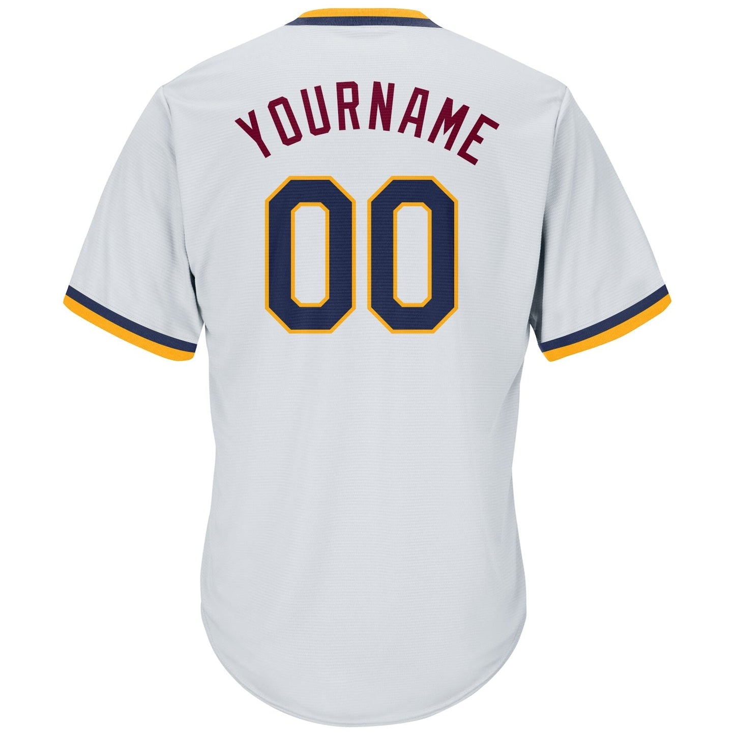 Custom White Navy-Gold Authentic Throwback Rib-Knit Baseball Jersey Shirt baseball jersey product view 3