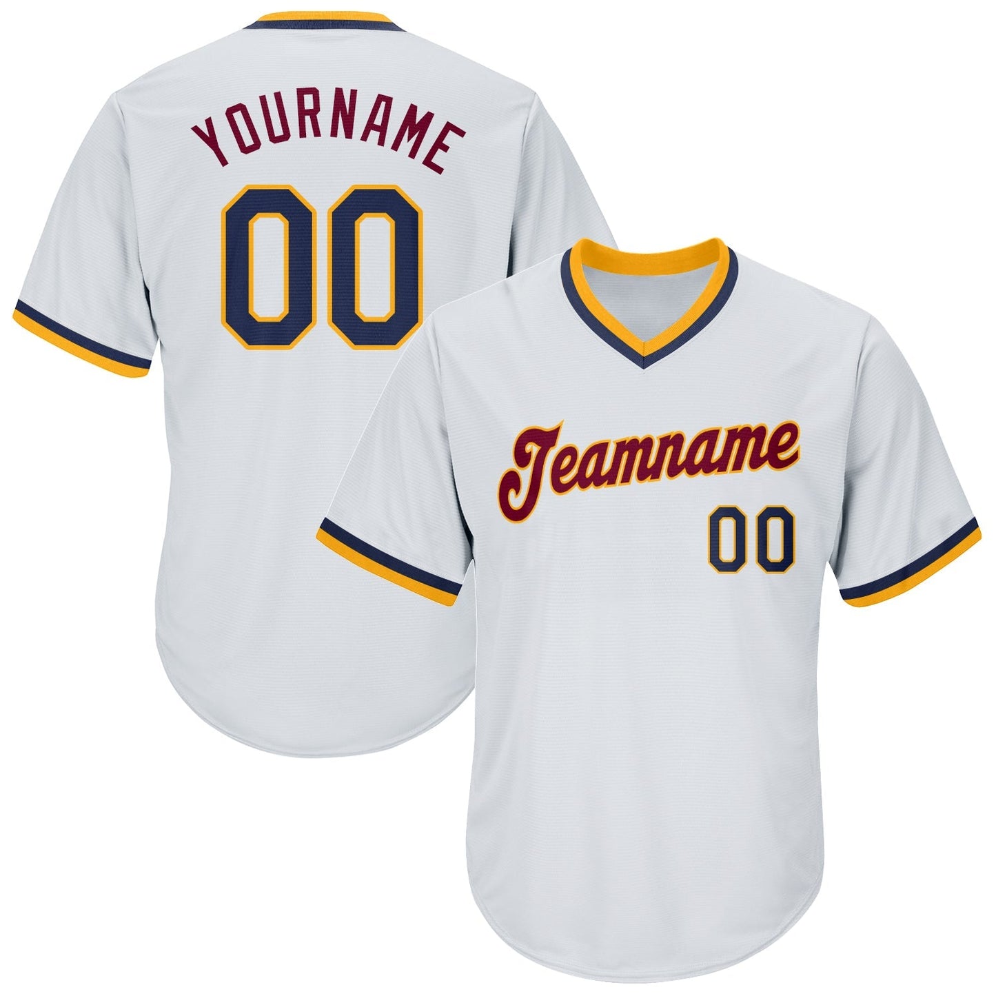 Custom White Navy-Gold Authentic Throwback Rib-Knit Baseball Jersey Shirt baseball jersey product view 1
