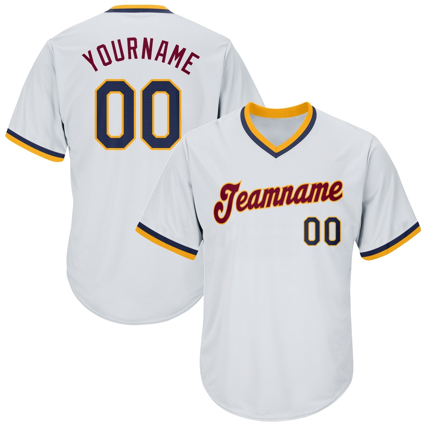Custom White Navy-Gold Authentic Throwback Rib-Knit Baseball Jersey Shirt baseball jersey product view 1