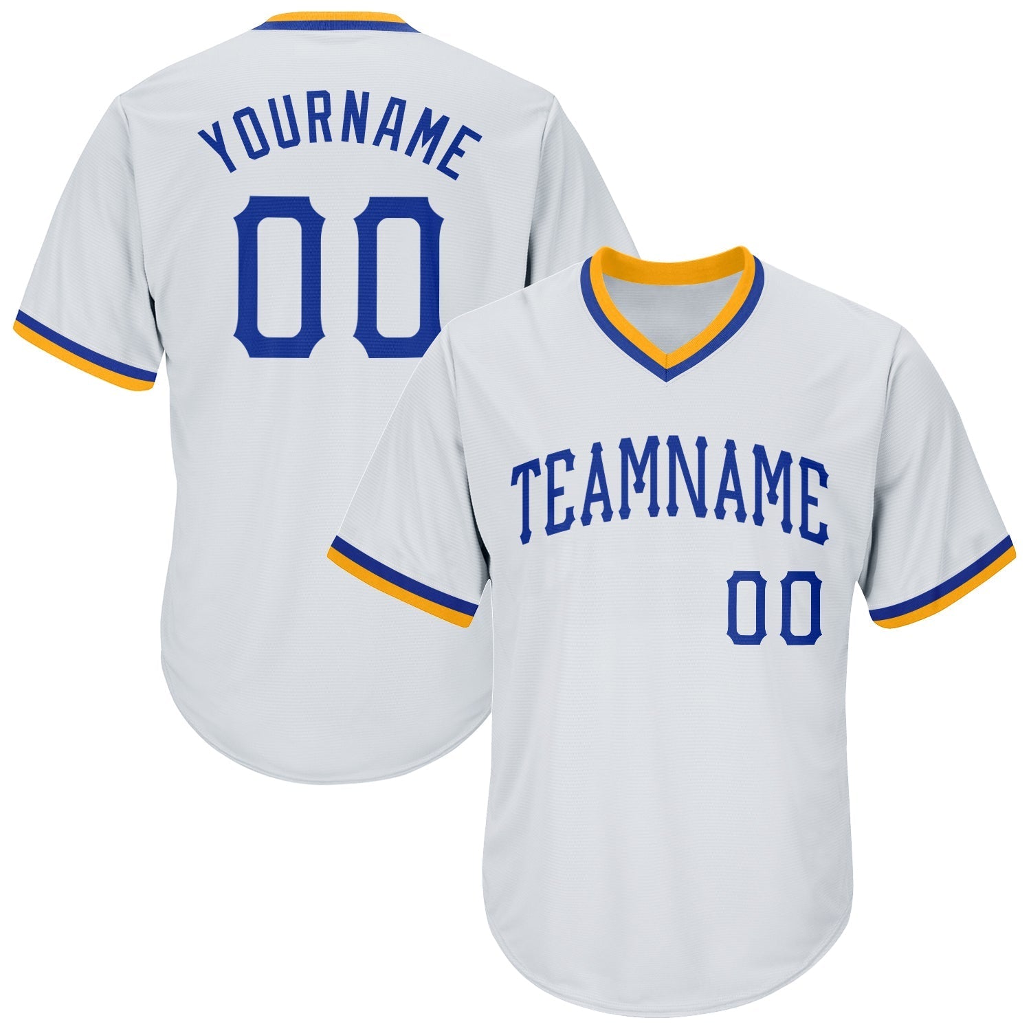 Custom White Royal-Gold Authentic Throwback Rib-Knit Baseball Jersey Shirt baseball jersey product view 1