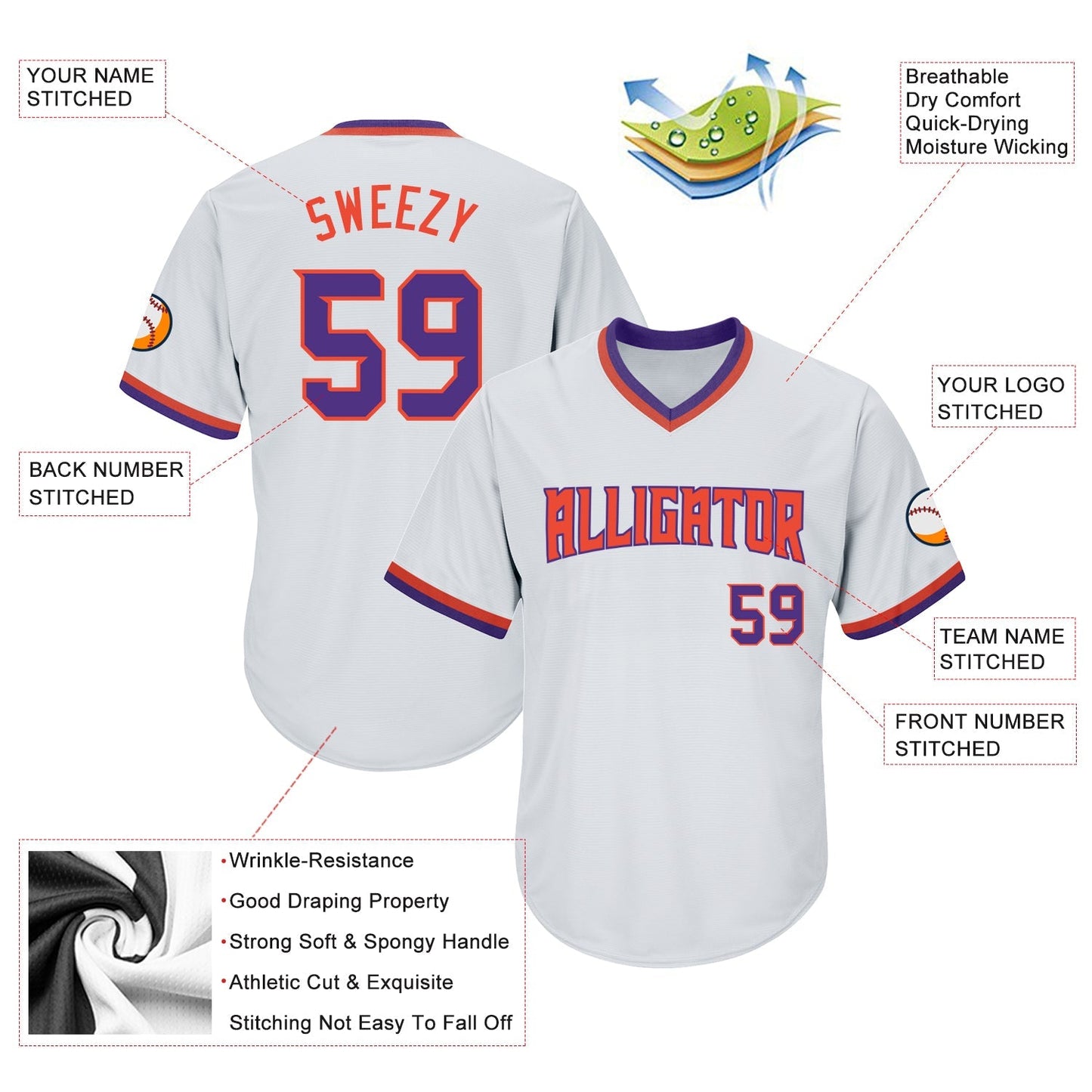 Custom White Purple-Orange Authentic Throwback Rib-Knit Baseball Jersey Shirt baseball jersey product view 4