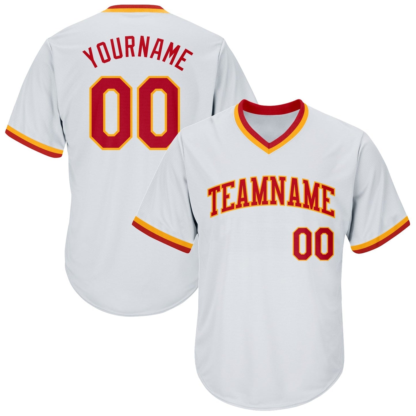 Custom White Red-Gold Authentic Throwback Rib-Knit Baseball Jersey Shirt baseball jersey product view 1
