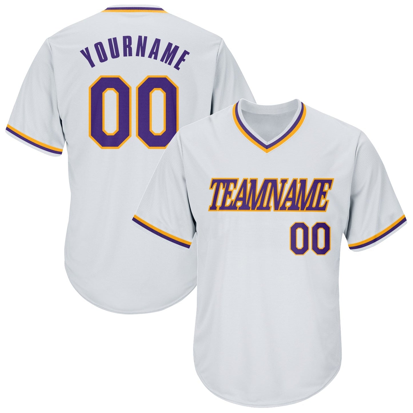 Custom White Purple-Gold Authentic Throwback Rib-Knit Baseball Jersey Shirt baseball jersey product view 1