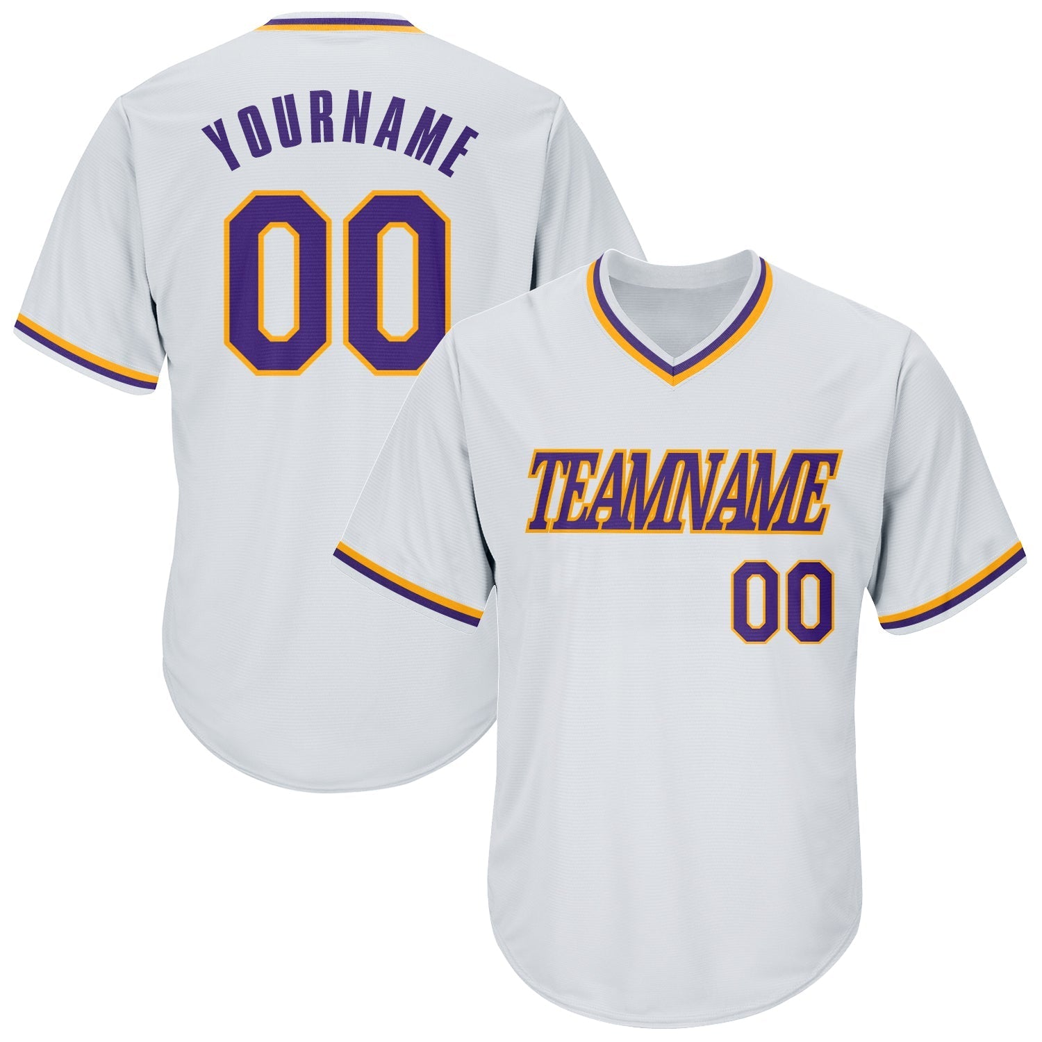 Custom White Purple-Gold Authentic Throwback Rib-Knit Baseball Jersey Shirt baseball jersey product view 1