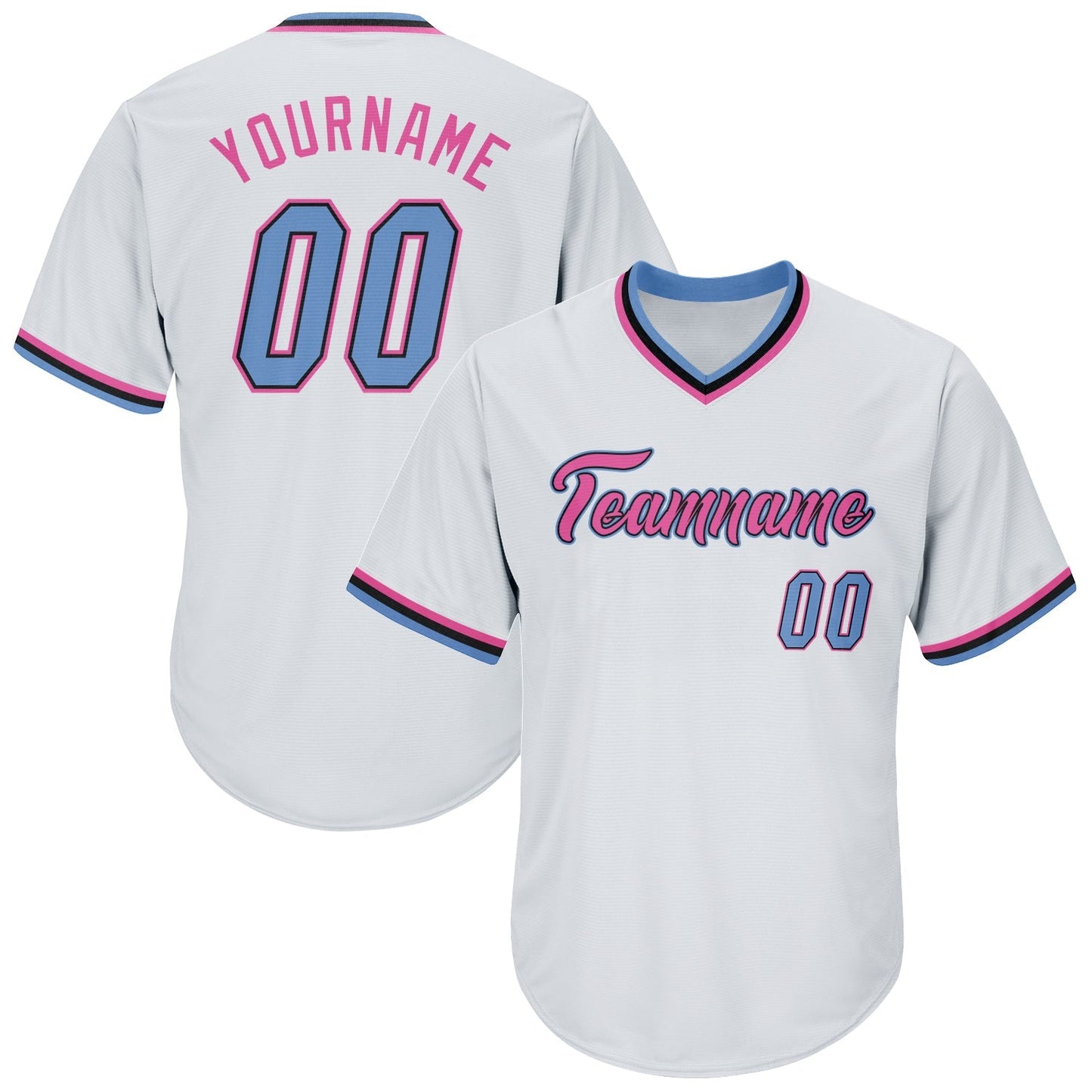 Custom White Light Blue-Pink Authentic Throwback Rib-Knit Baseball Jersey Shirt baseball jersey product view 1