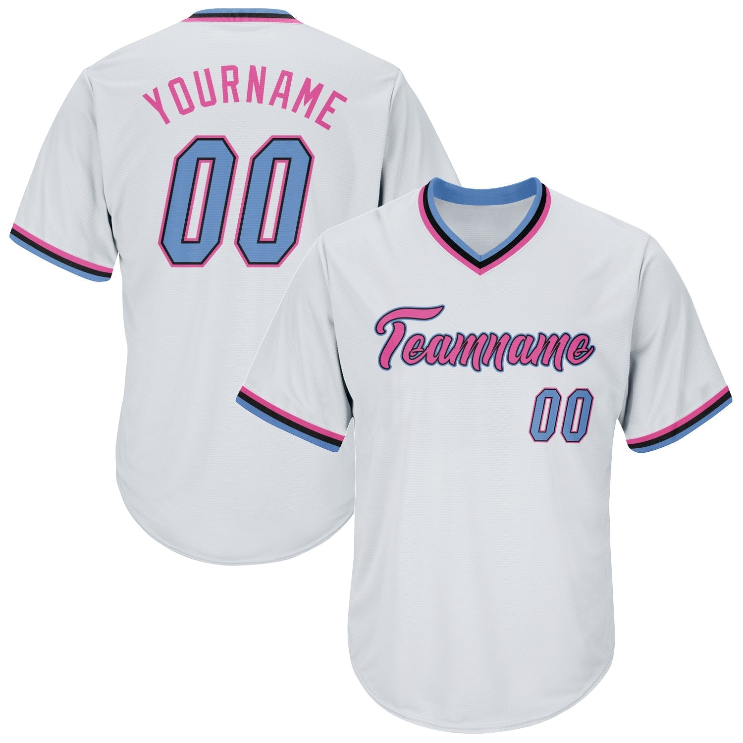 Custom White Light Blue-Pink Authentic Throwback Rib-Knit Baseball Jersey Shirt baseball jersey product view 1
