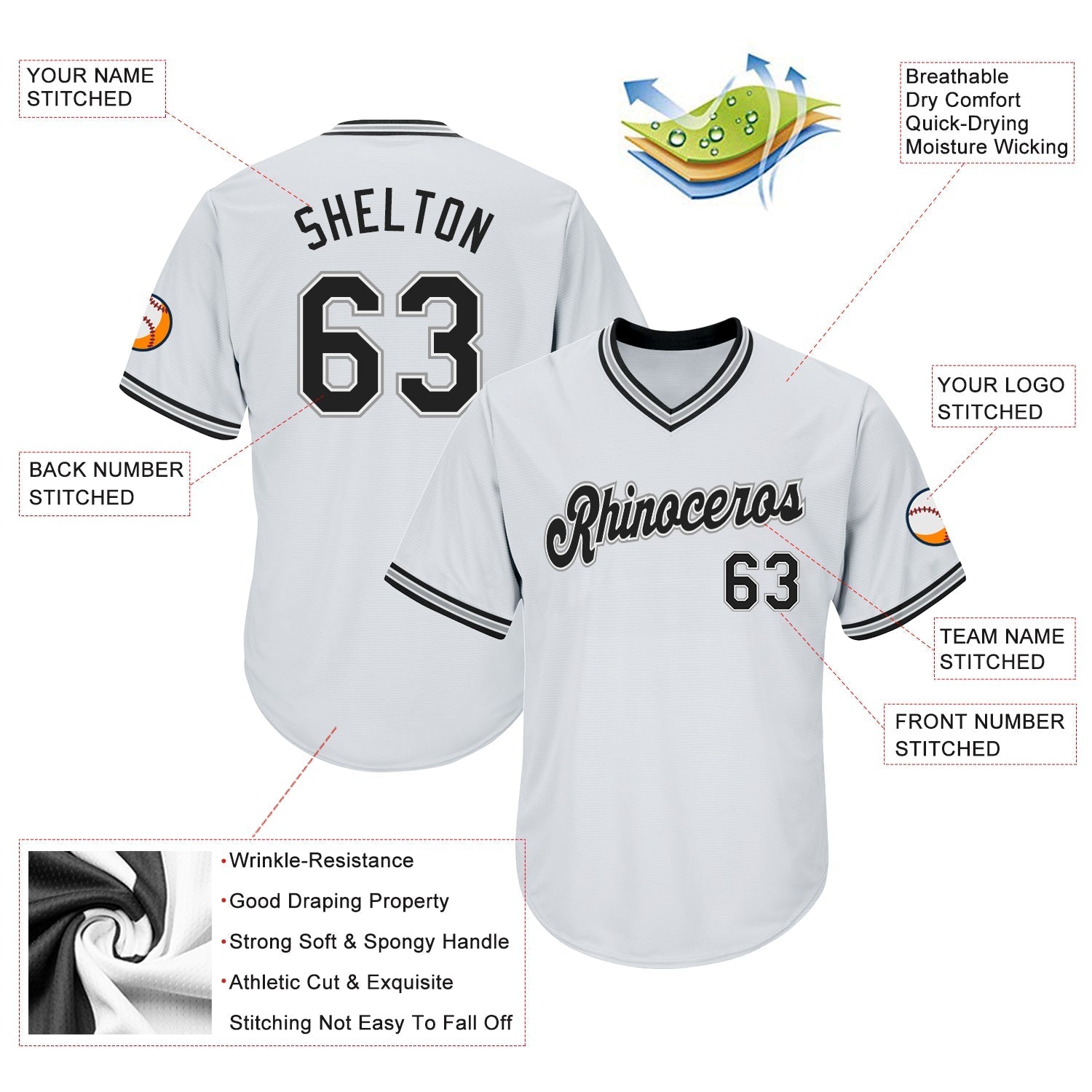 Custom White Black-Gray Authentic Throwback Rib-Knit Baseball Jersey Shirt baseball jersey product view 4