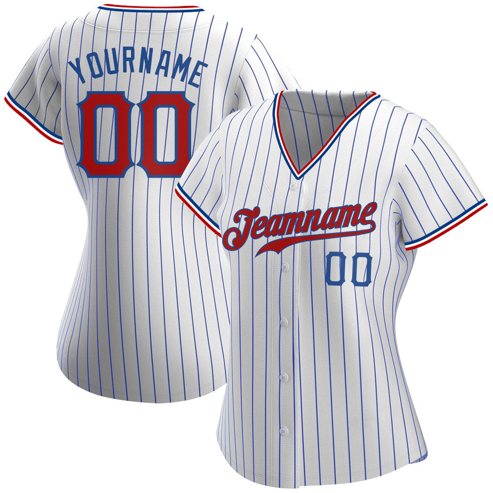 Custom White Royal Pinstripe Red-Royal Authentic Baseball Jersey baseball jersey product view 2