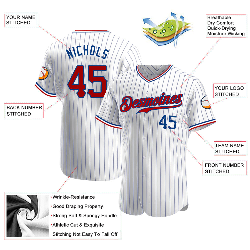 Custom White Royal Pinstripe Red-Royal Authentic Baseball Jersey baseball jersey product view 3