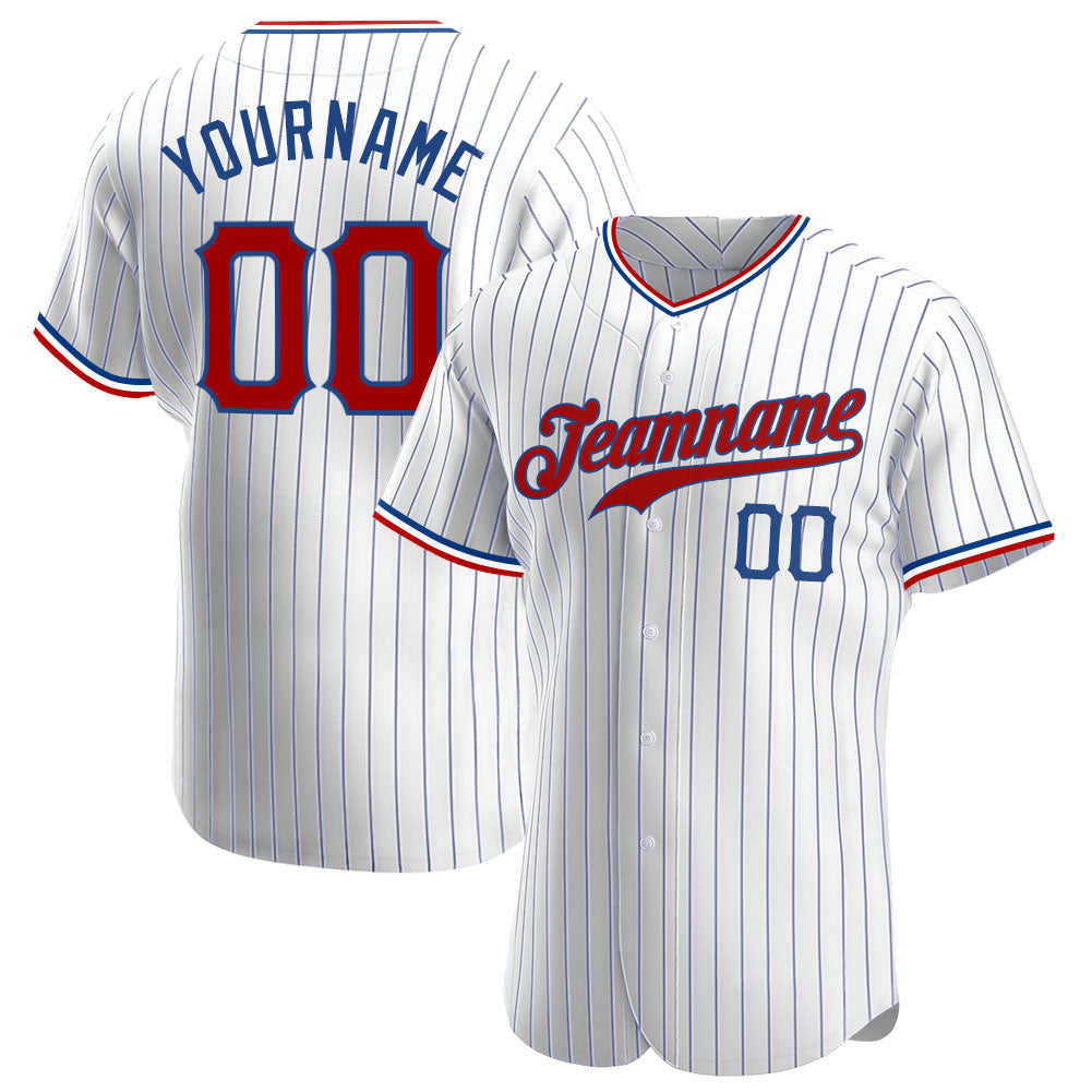 Custom White Royal Pinstripe Red-Royal Authentic Baseball Jersey baseball jersey product view 1