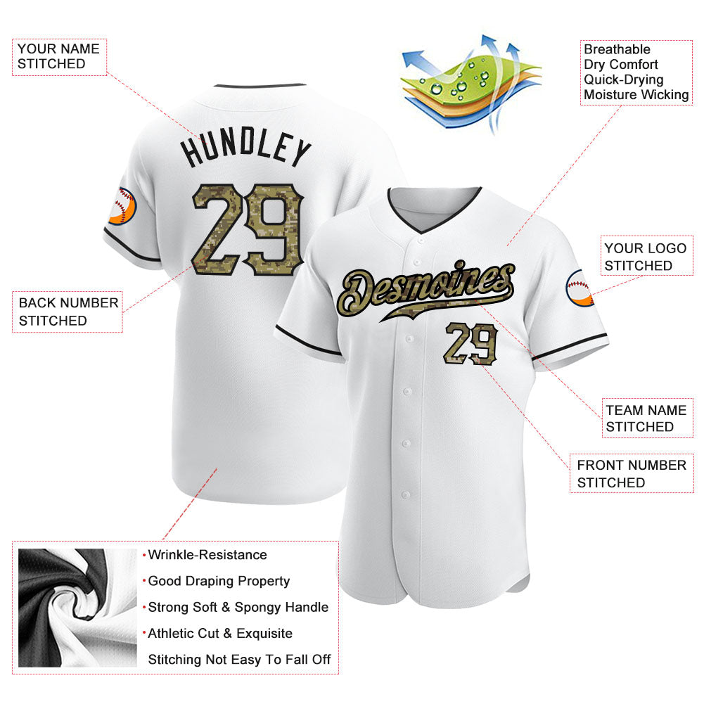 Custom White Camo-Black Authentic Baseball Jersey baseball jersey product view 3