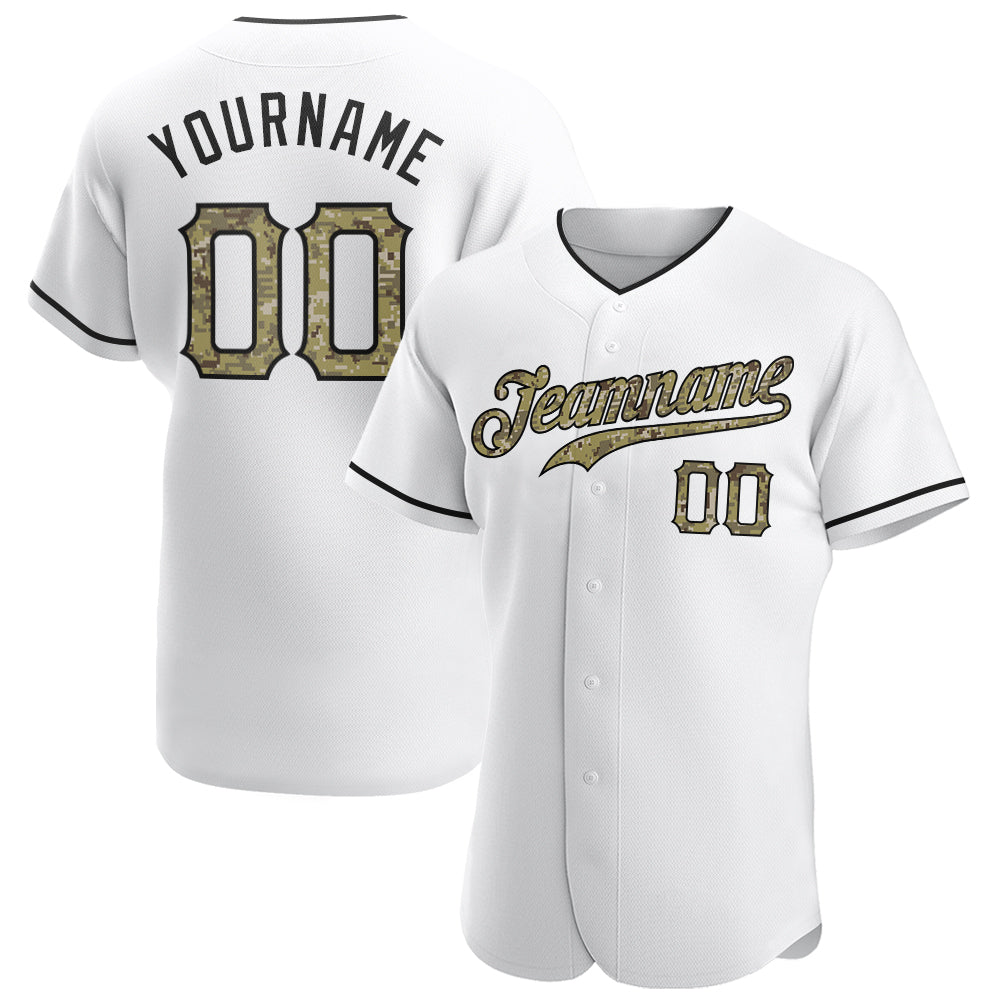 Custom White Camo-Black Authentic Baseball Jersey baseball jersey product view 1