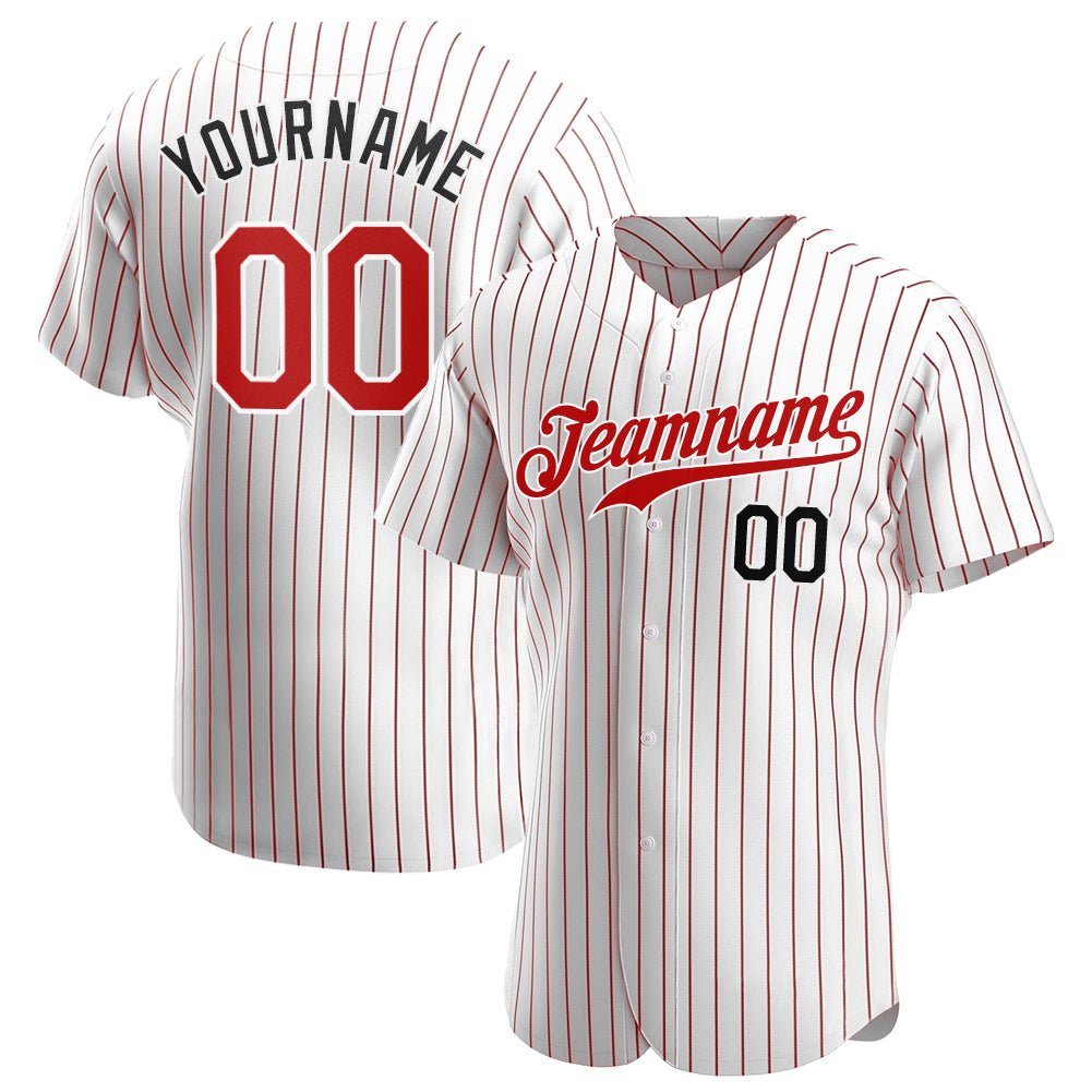 Custom White Red Pinstripe Red-Black Authentic Baseball Jersey baseball jersey product view 1