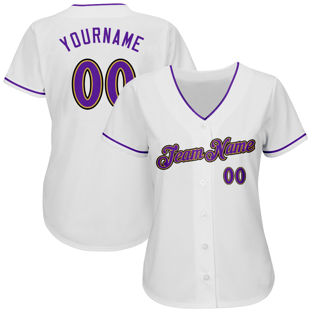 Custom White Purple-Old Gold Authentic Baseball Jersey baseball jersey product view 2