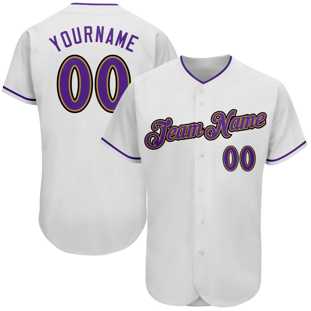 Custom White Purple-Old Gold Authentic Baseball Jersey baseball jersey product view 1