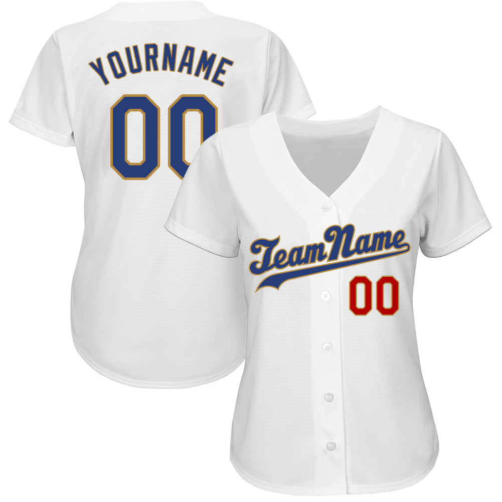 Custom White Royal-Old Gold Authentic Baseball Jersey baseball jersey product view 2