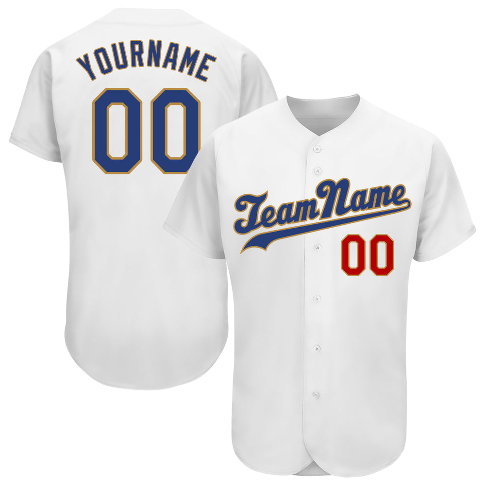 Custom White Royal-Old Gold Authentic Baseball Jersey baseball jersey product view 1