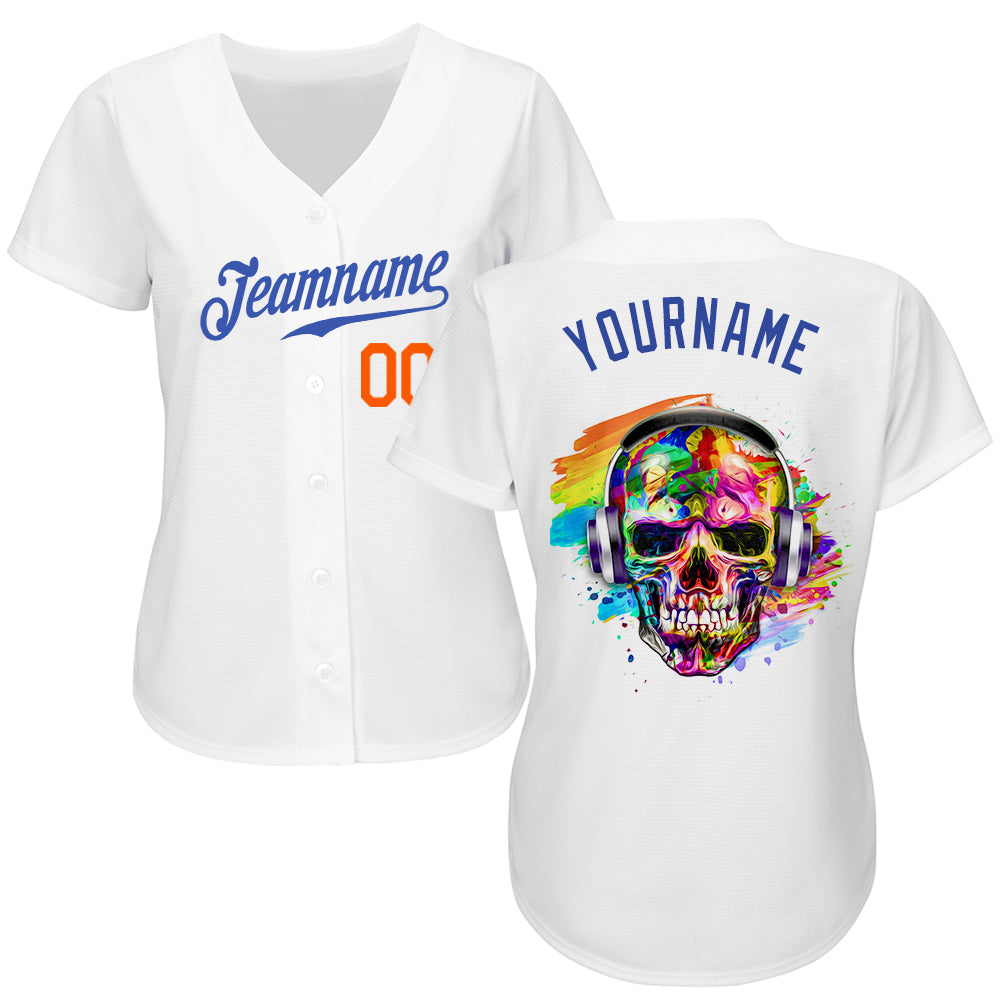 Custom White Royal-Orange Authentic Skull Fashion Baseball Jersey baseball jersey product view 2