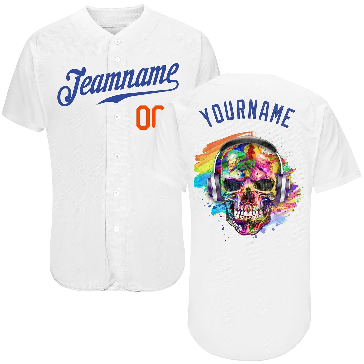 Custom White Royal-Orange Authentic Skull Fashion Baseball Jersey baseball jersey product view 1