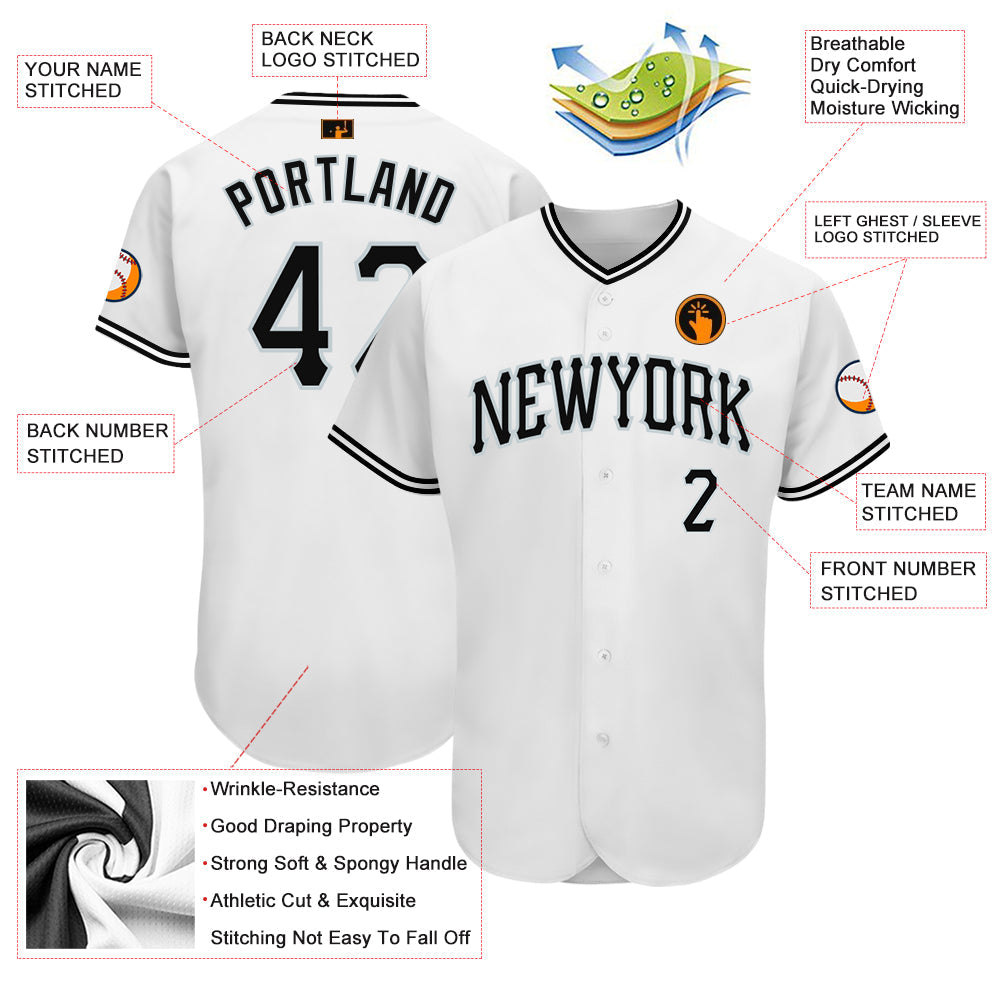 Custom White Black-Silver Authentic Baseball Jersey baseball jersey product view 3