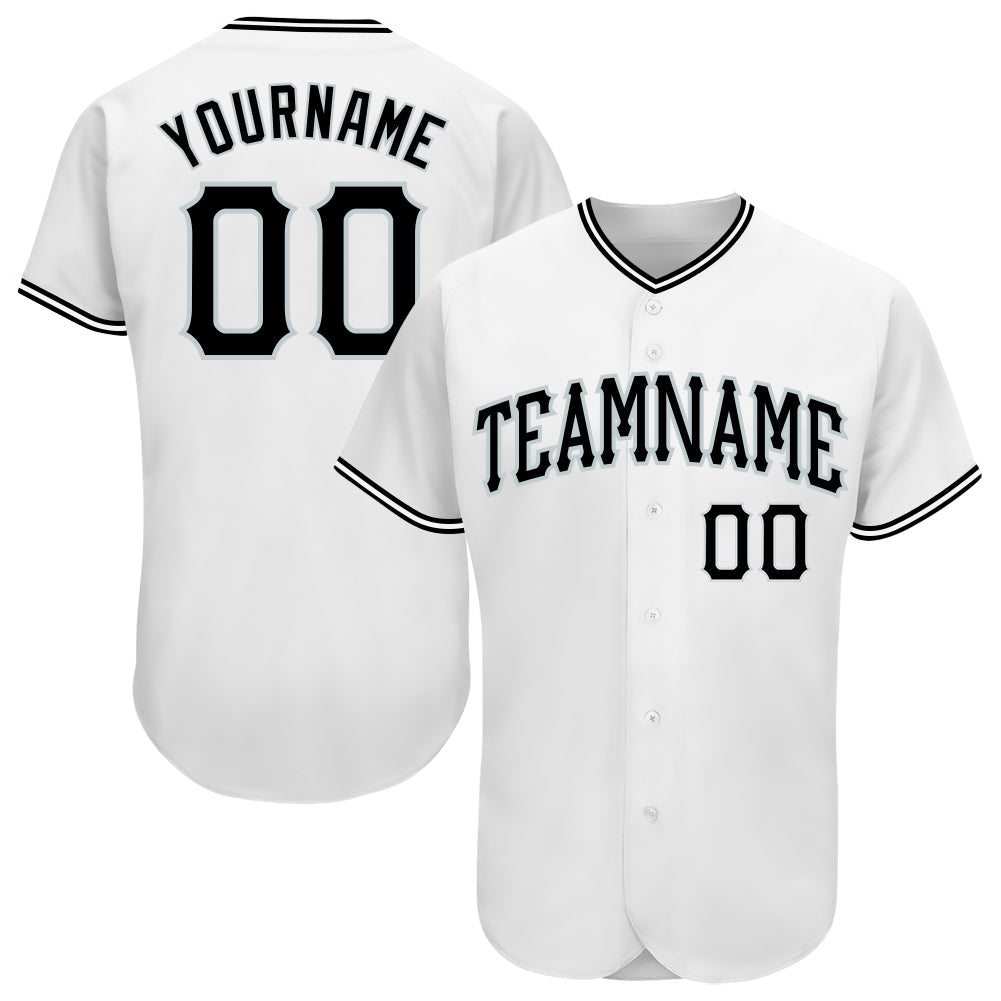 Custom White Black-Silver Authentic Baseball Jersey baseball jersey product view 1
