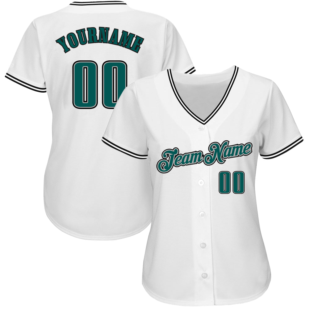 Custom White Midnight Green-Black Authentic Baseball Jersey baseball jersey product view 2