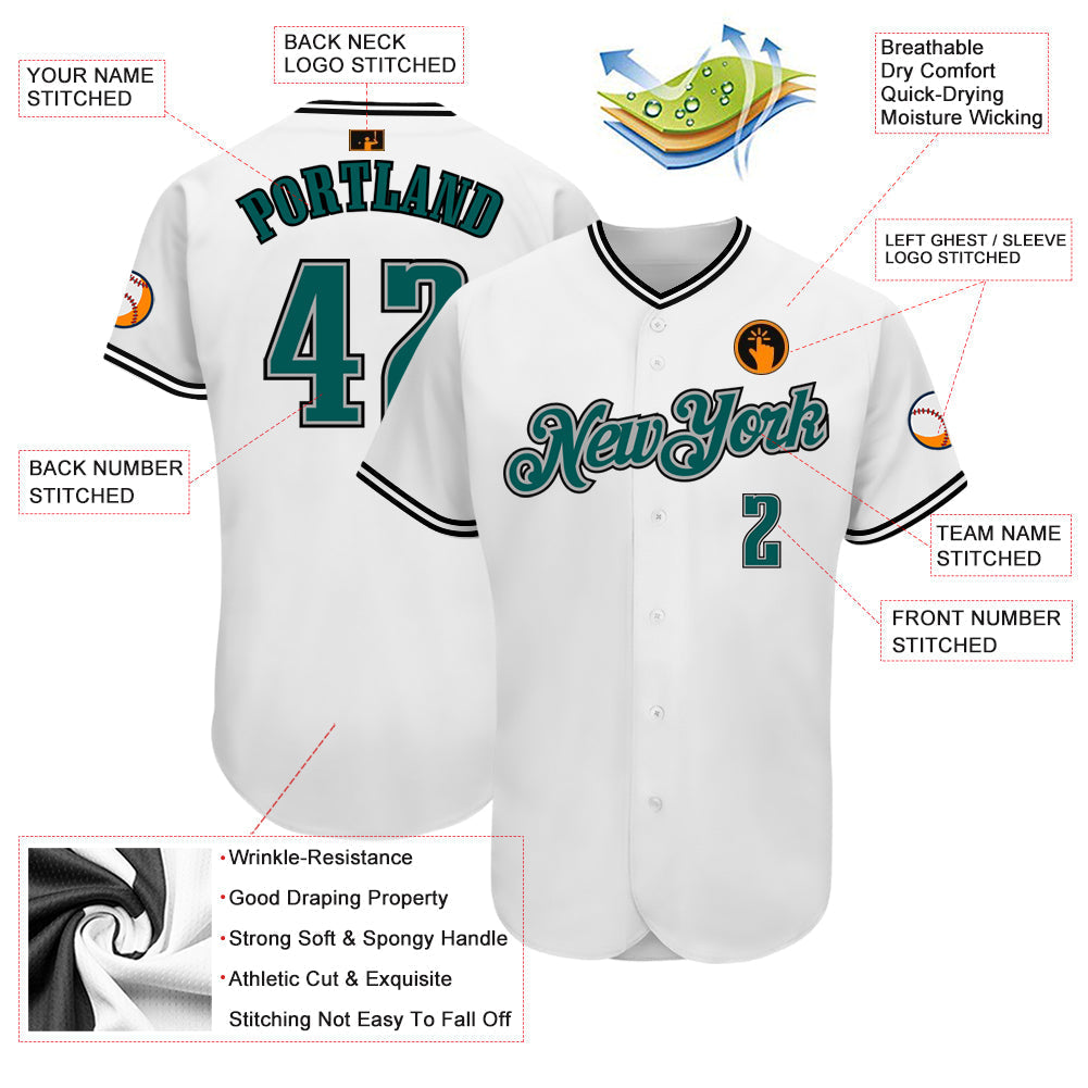 Custom White Midnight Green-Black Authentic Baseball Jersey baseball jersey product view 3