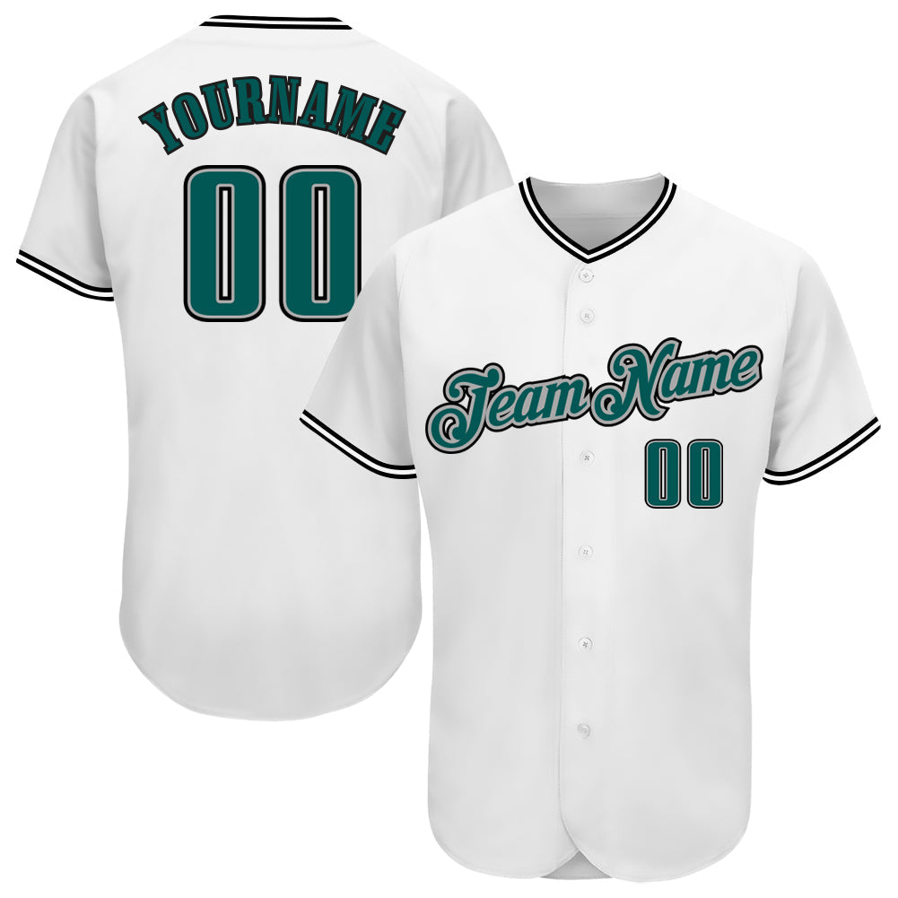 Custom White Midnight Green-Black Authentic Baseball Jersey baseball jersey product view 1