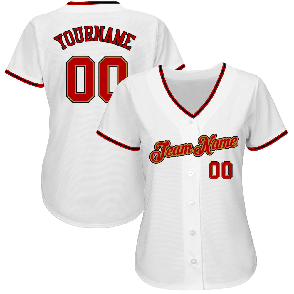 Custom White Red-Old Gold Authentic Baseball Jersey baseball jersey product view 2