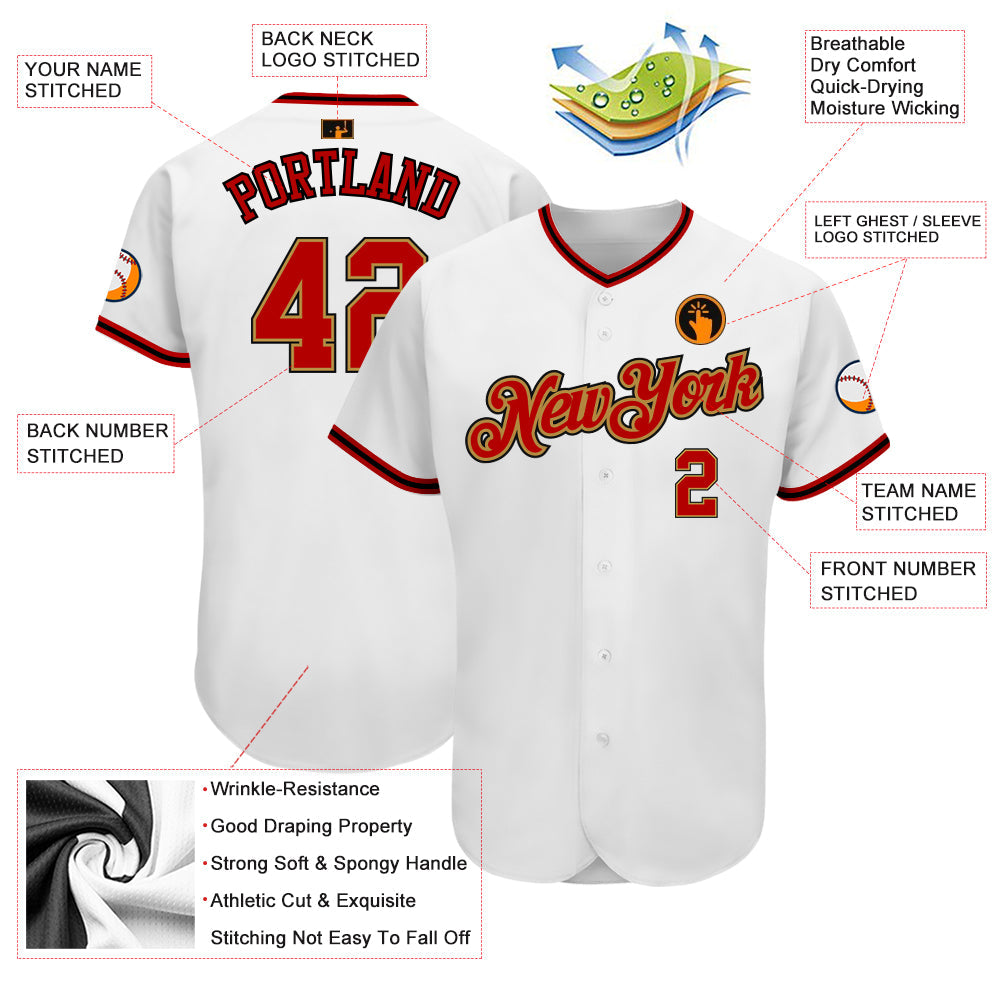 Custom White Red-Old Gold Authentic Baseball Jersey baseball jersey product view 3