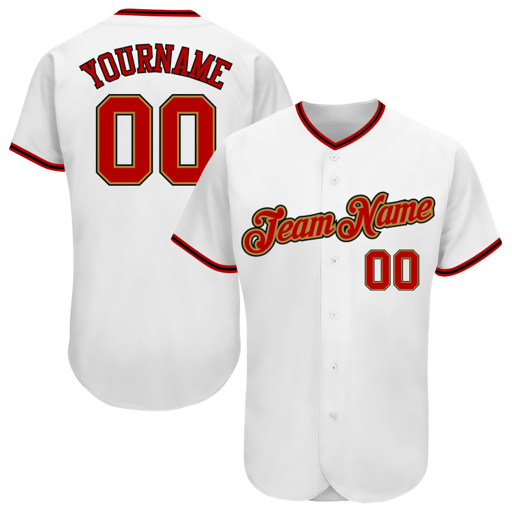 Custom White Red-Old Gold Authentic Baseball Jersey baseball jersey product view 1