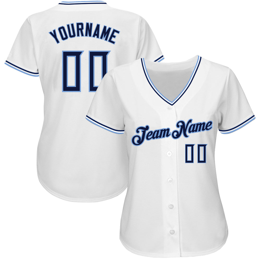 Custom White Navy-Powder Blue Authentic Baseball Jersey baseball jersey product view 2