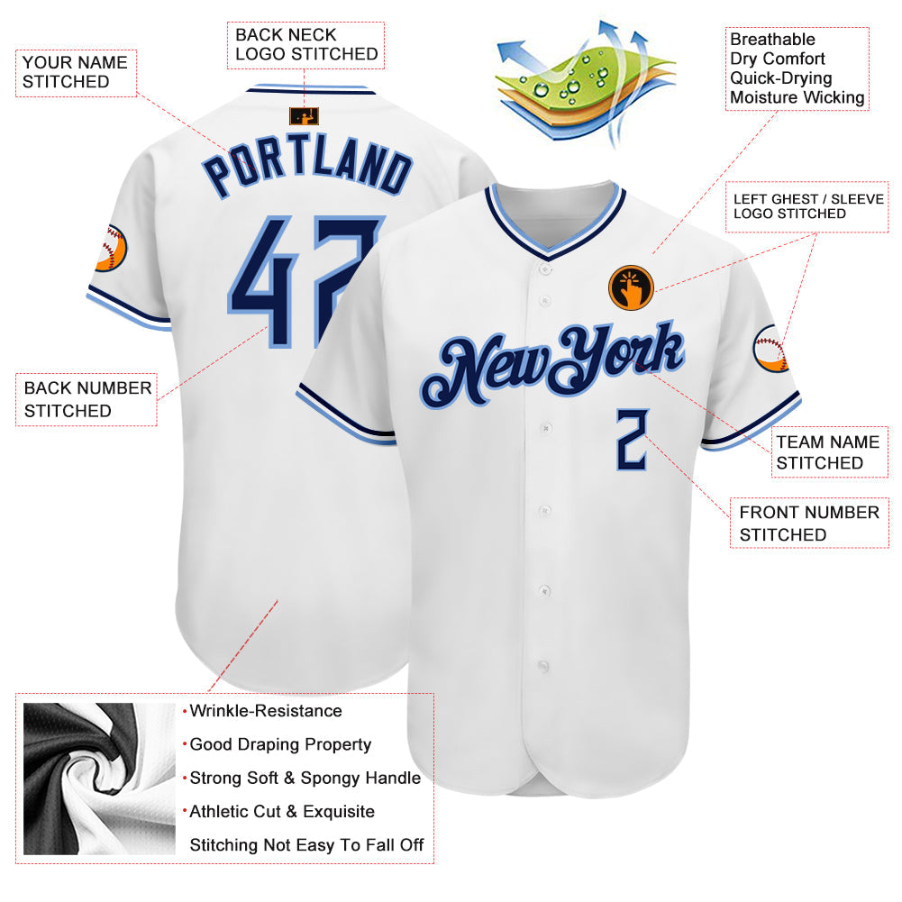 Custom White Navy-Powder Blue Authentic Baseball Jersey baseball jersey product view 3