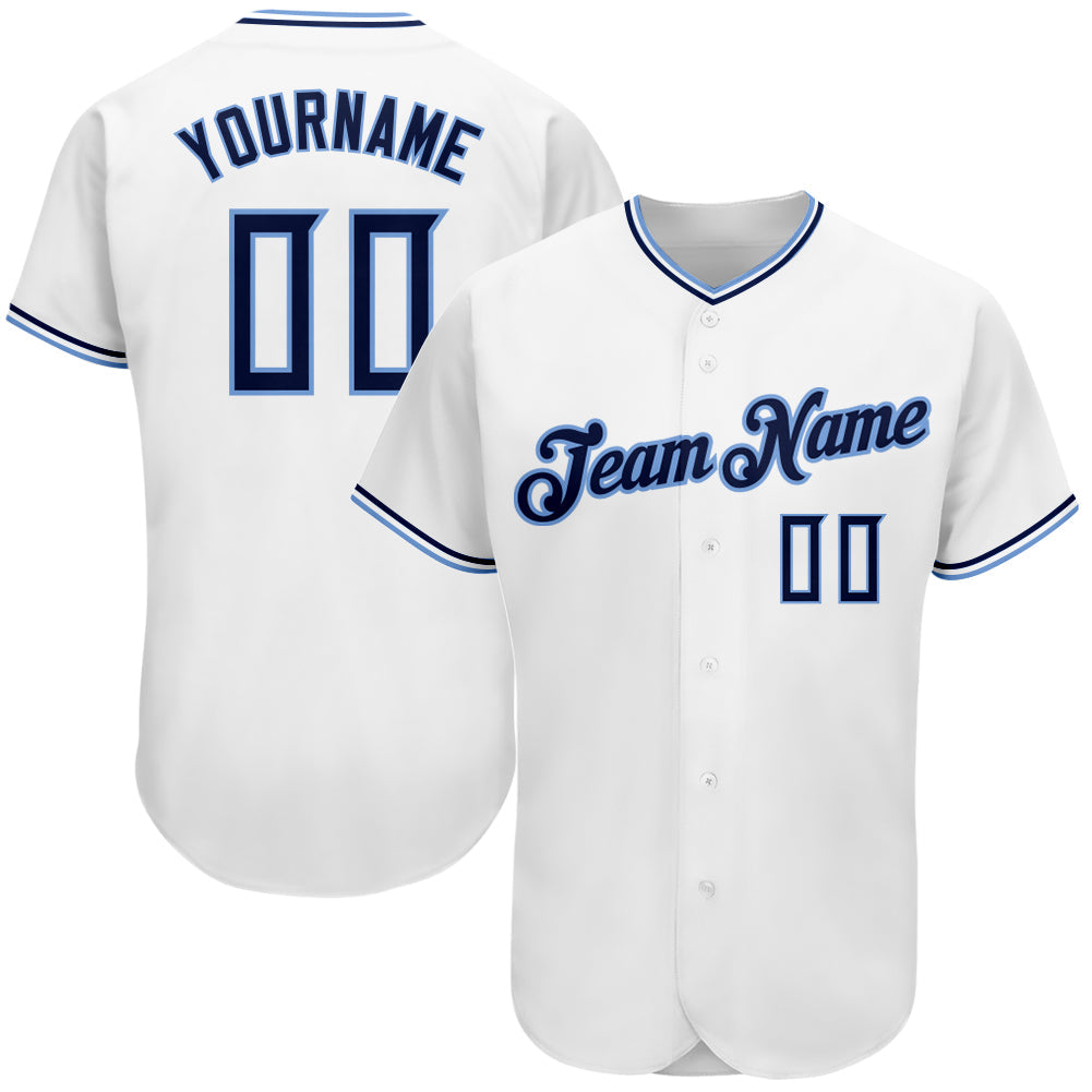 Custom White Navy-Powder Blue Authentic Baseball Jersey baseball jersey product view 1