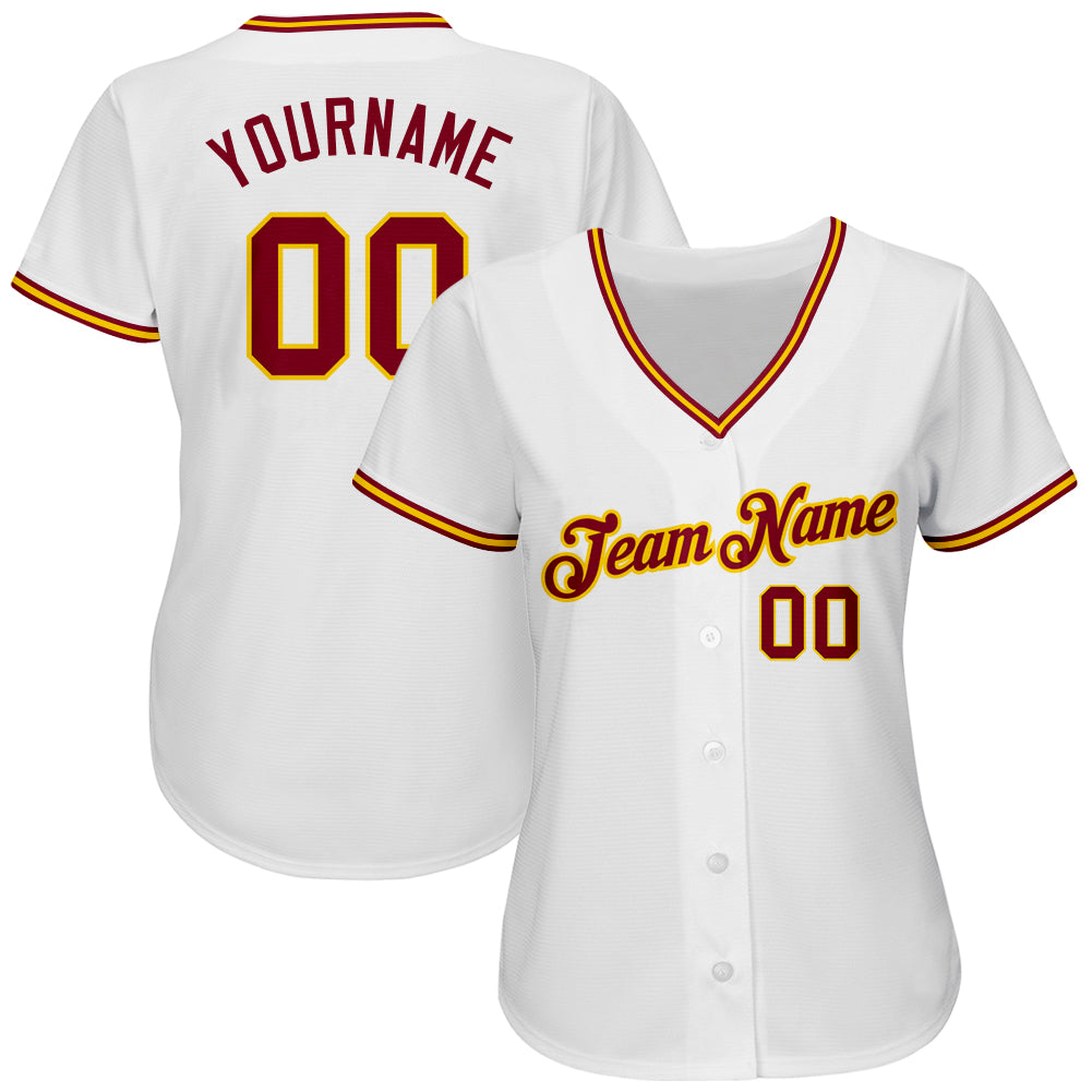 Custom White Crimson-Gold Authentic Baseball Jersey baseball jersey product view 2