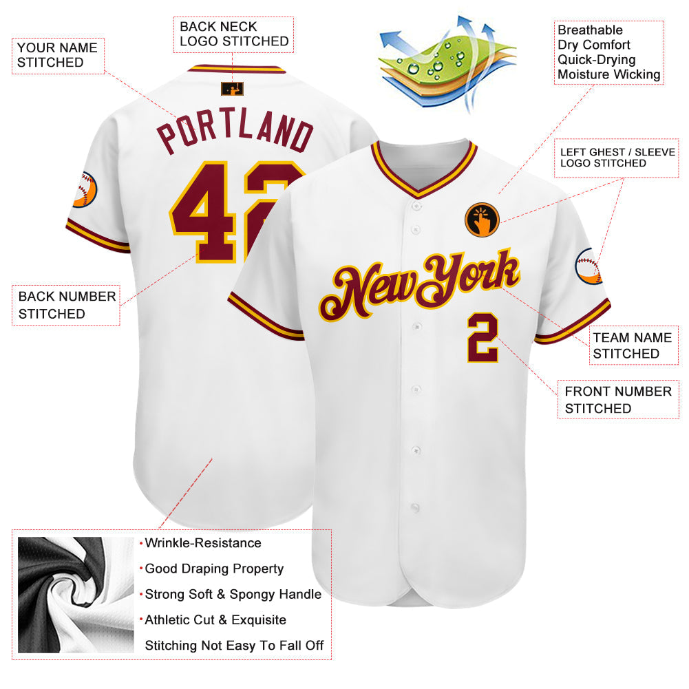 Custom White Crimson-Gold Authentic Baseball Jersey baseball jersey product view 3